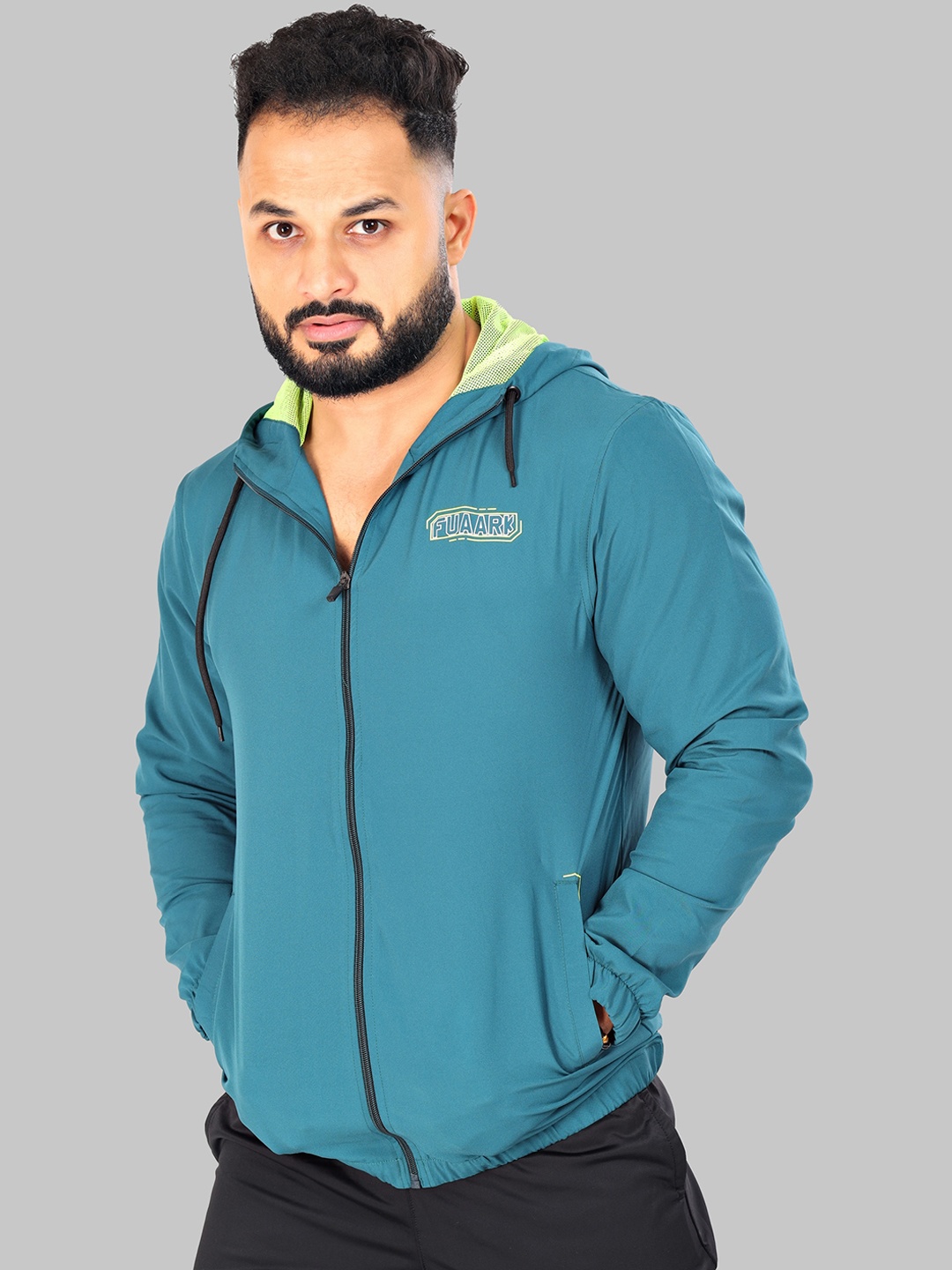 

FUAARK Men Hooded Lightweight Training or Gym Sporty Jacket, Sea green