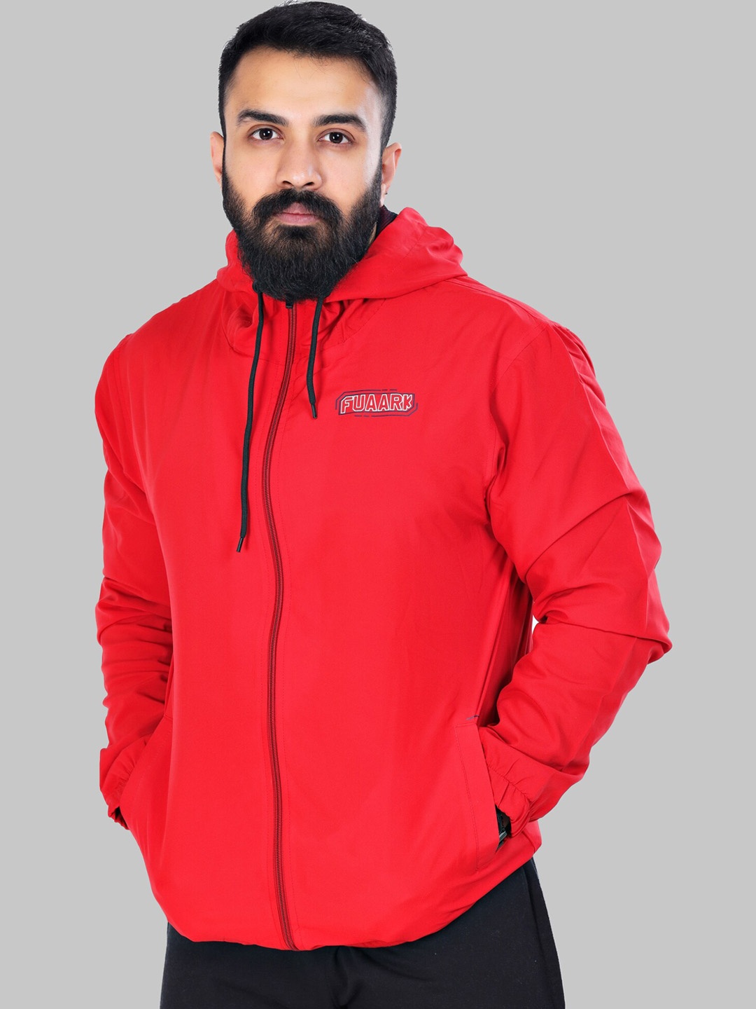 

FUAARK Men Hooded Lightweight Training or Gym Sporty Jacket, Red
