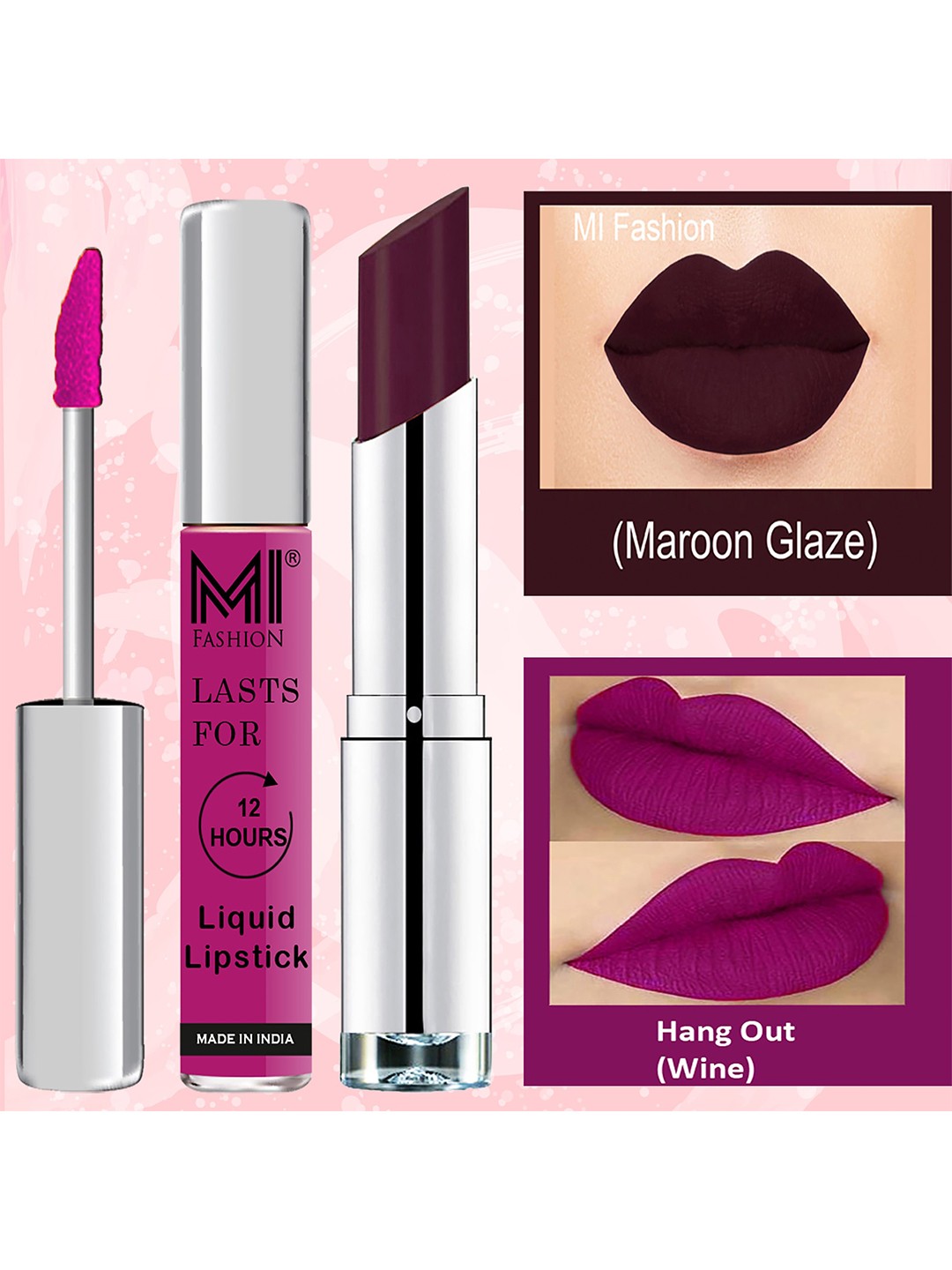 

MI FASHION Set of Lip Drama Liquid Lipstick 3.5ml - 06 & Creamy Matte Lipstick 3.5g - 06, Maroon
