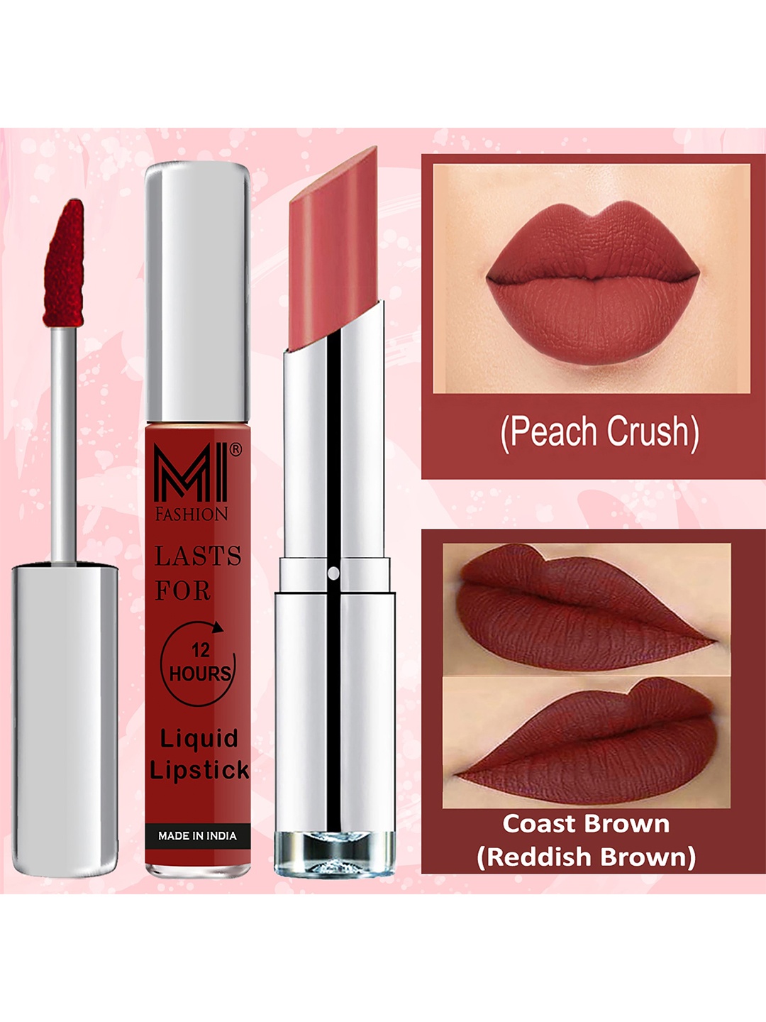 

MI FASHION Set of Liquid Lipstick 3.5ml - 11 & Creamy Matte Lipstick 3.5g - 21, Brown