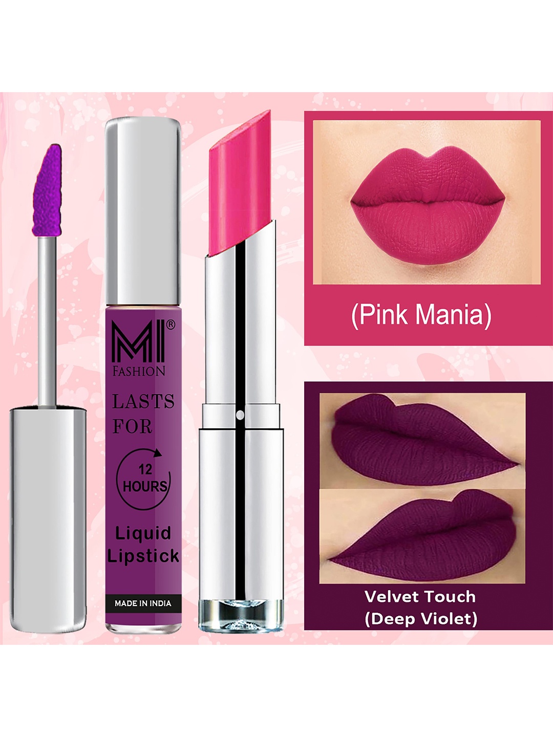 

MI FASHION Set of Liquid Lipstick 3.5ml - 09 & Creamy Matte Lipstick 3.5g - 17, Pink