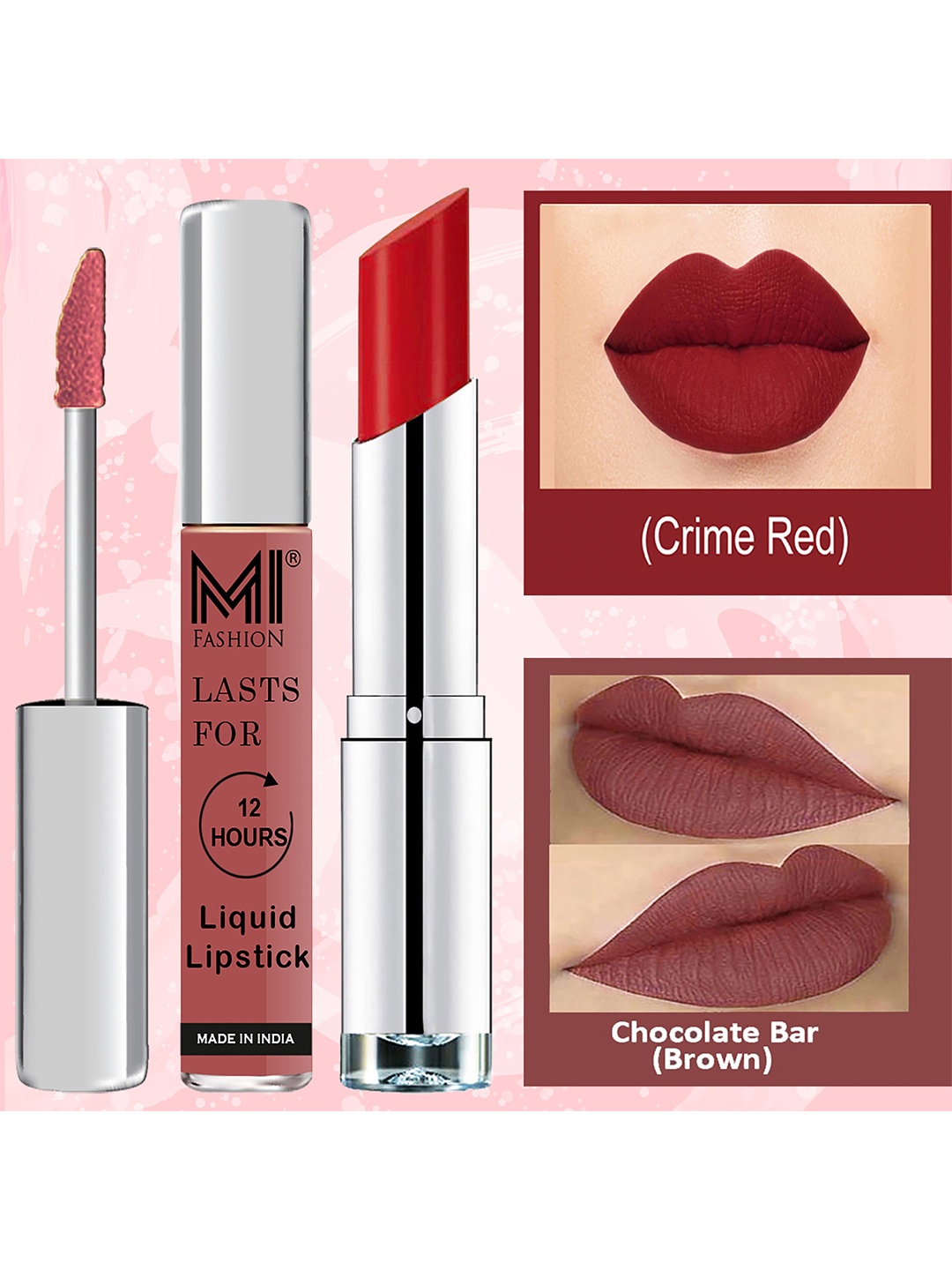

MI FASHION Lips on Fleek Liquid Lipstick 3.5ml - 10 & Creamy Matte Lipstick 3.5g - 09, Brown