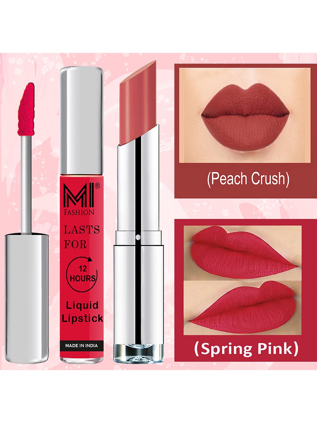 

MI FASHION Set of Liquid Lipstick 3.5ml - 15 & Creamy Matte Lipstick 3.5g - 21, Pink