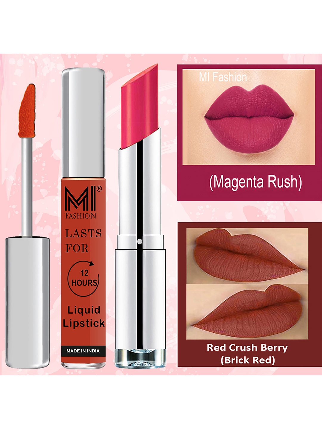 

MI FASHION Set of Liquid Lipstick 3.5ml - 13 & Creamy Matte Lipstick 3.5g - 05, Pink