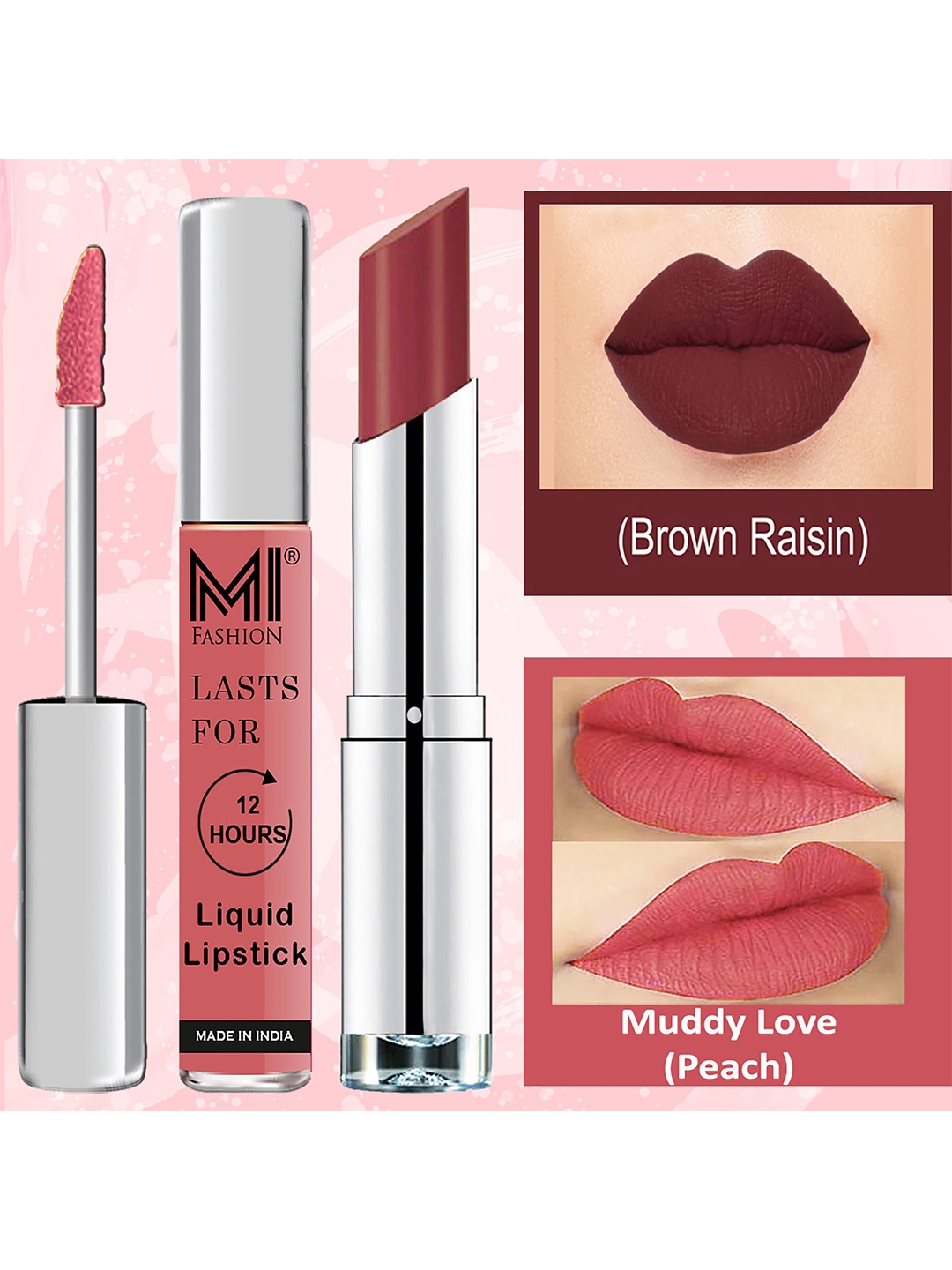 

MI FASHION Set of Liquid Lipstick 3.5ml - 03 & Creamy Matte Lipstick 3.5g - 19, Brown