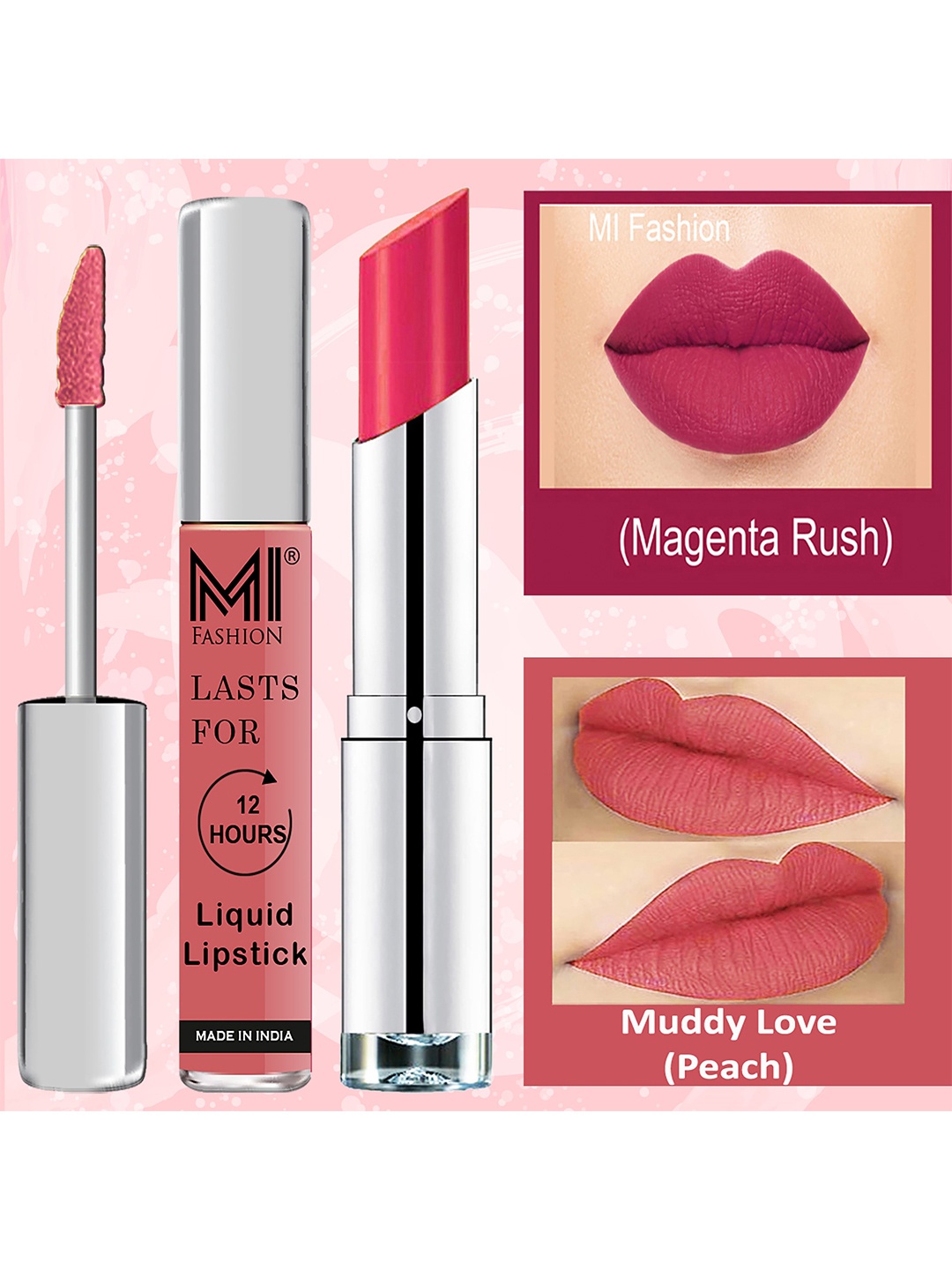 

MI FASHION Set of Pout Perfection Liquid Lipstick 3.5 ml & Creamy Matte Lipstick 3.5 g, Pink