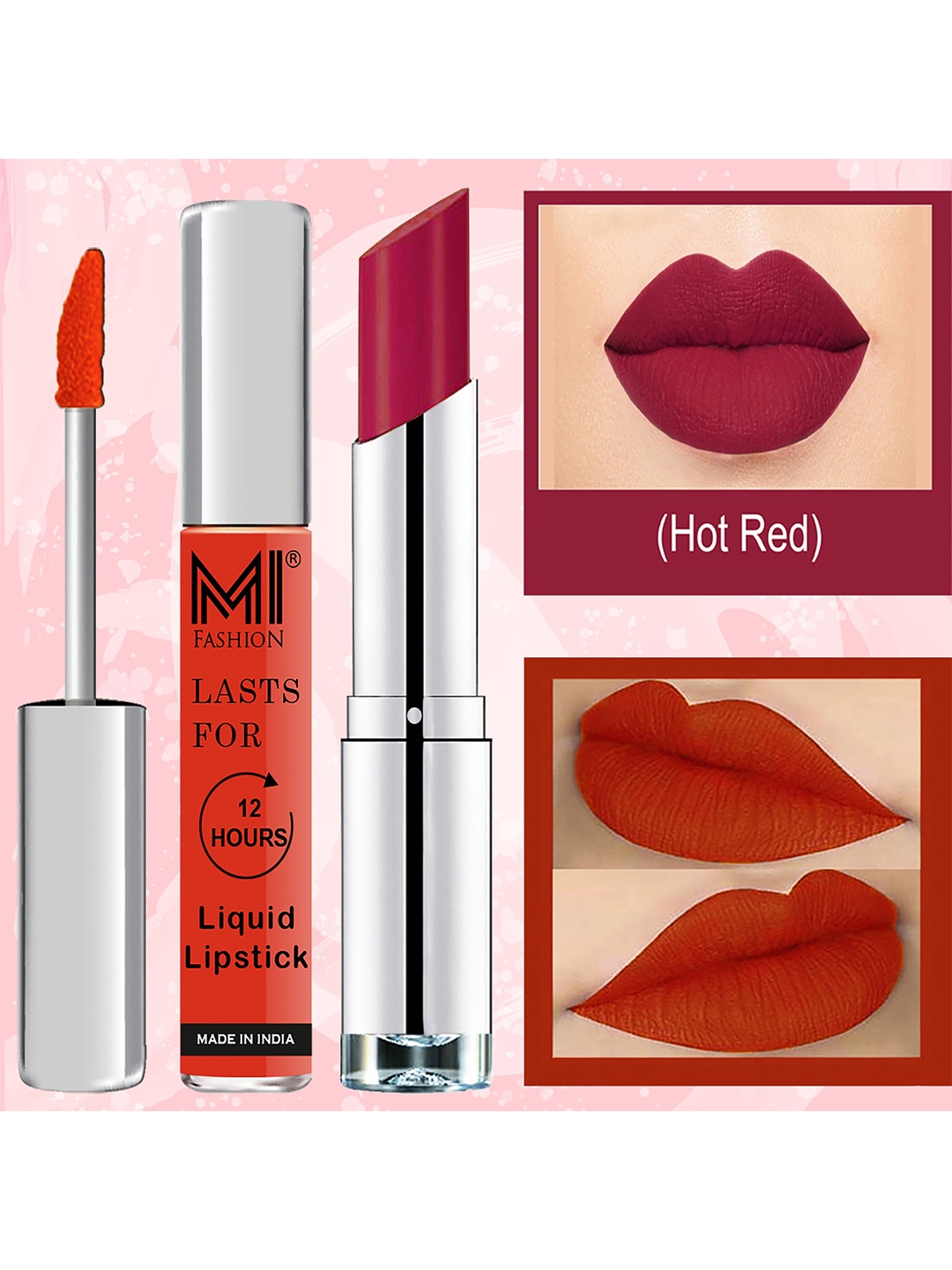 

MI FASHION Set of Lips on Fleek Liquid Lipstick 3.5 ml & Creamy Matte Lipstick 3.5 g, Magenta