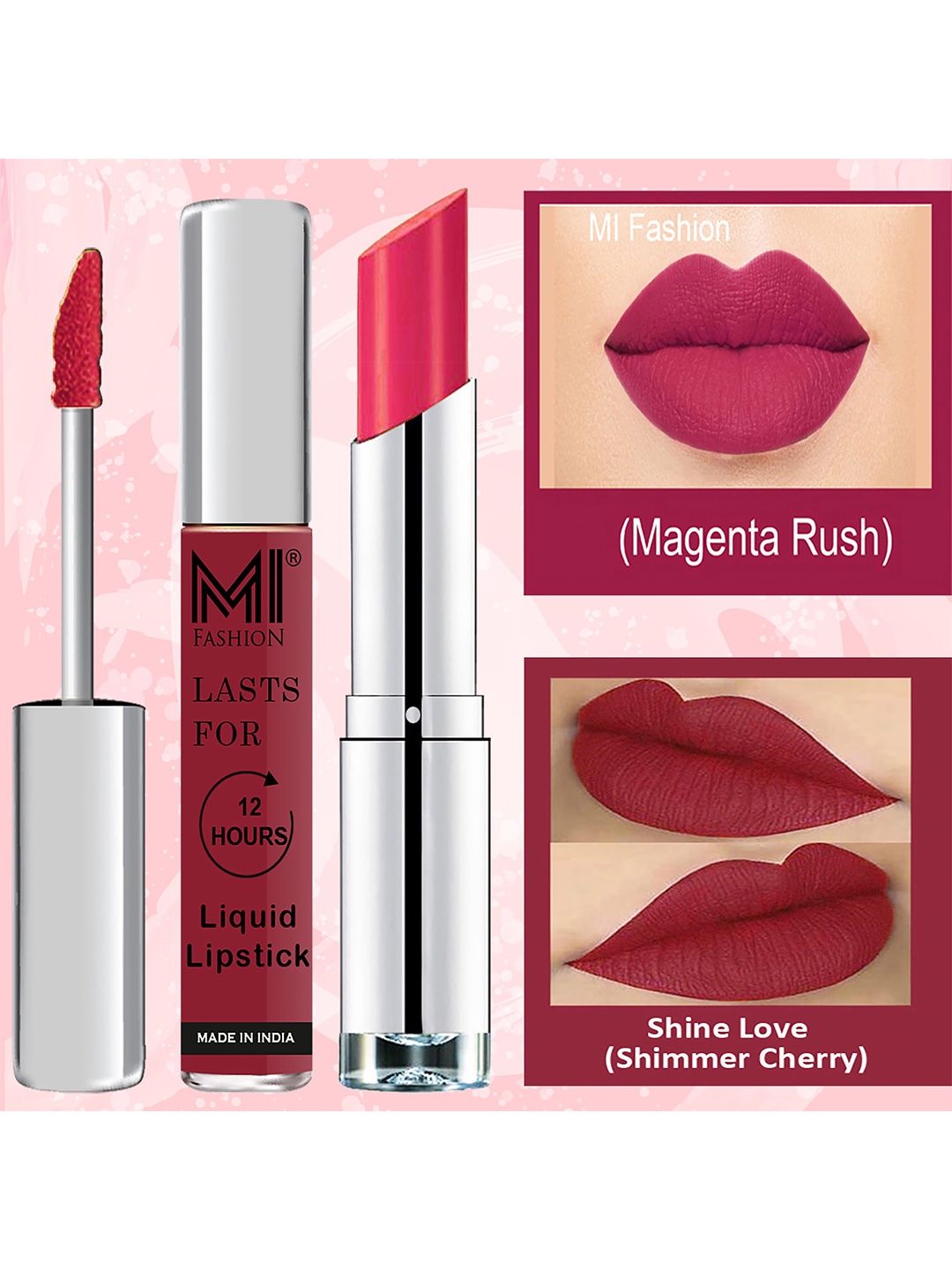 

MI FASHION Set of The Ultimate Lip Wardrobe Liquid Lipstick & Creamy Matte Lipstick, Magenta