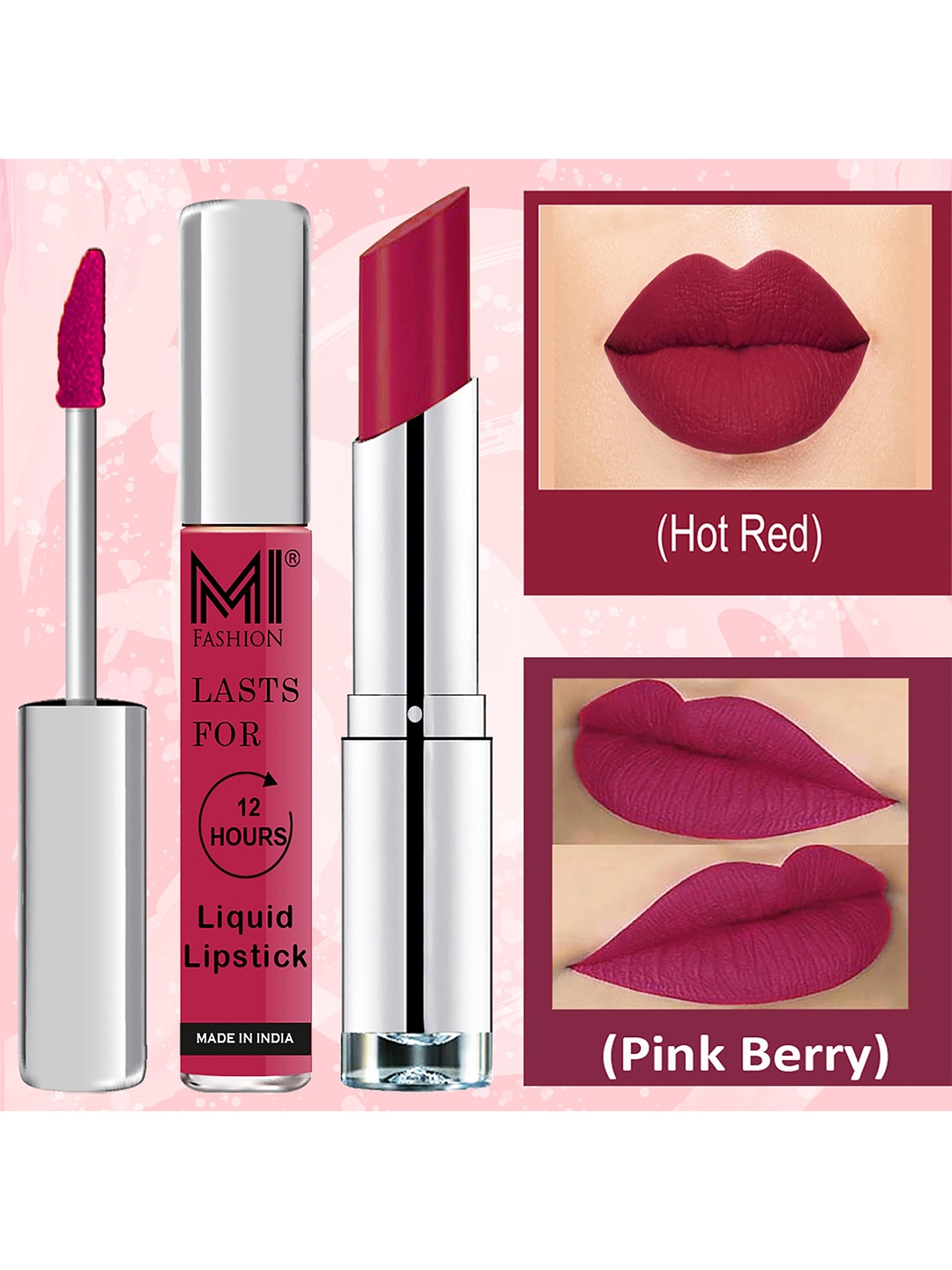 

MI FASHION Set of Get the Perfect Liquid Lipstick 3.5 ml & Creamy Matte Lipstick 3.5 g, Pink