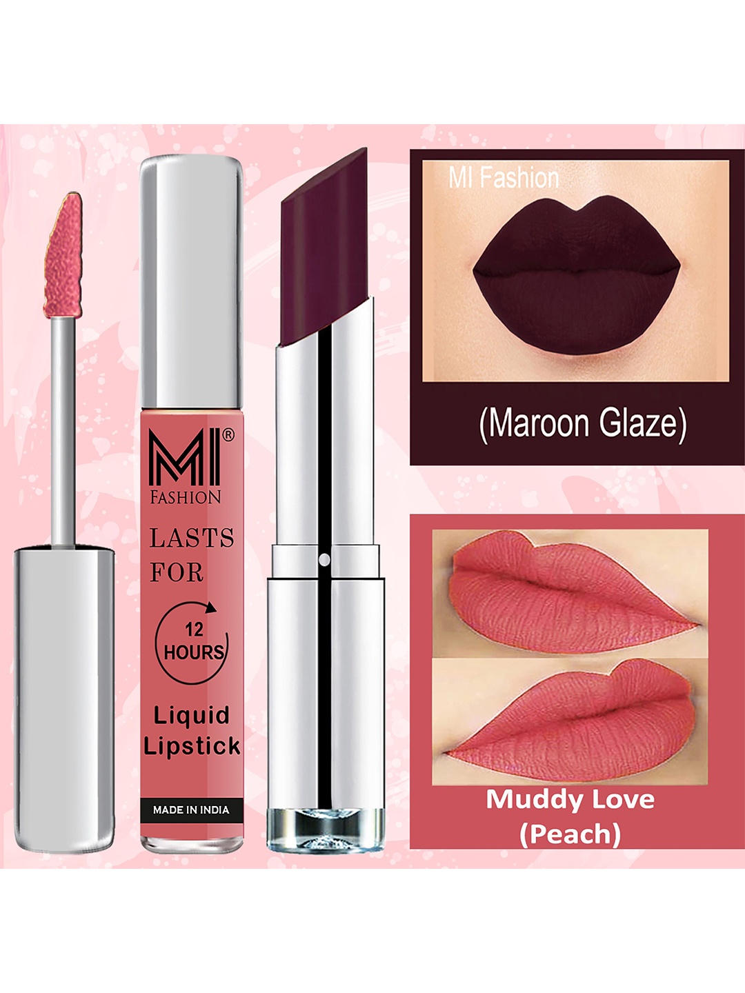 

MI FASHION Set of Liquid Lipstick 3.5ml - 03 & Creamy Matte Lipstick 3.5g - 06, Purple