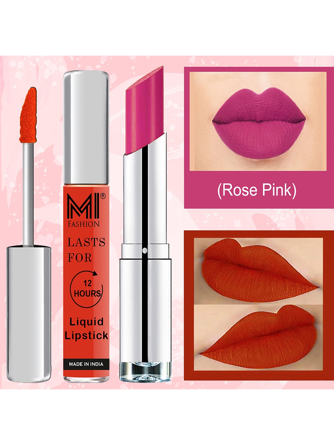 

MI FASHION Set of Get The Perfect Liquid Lipstick 3.5ml & Creamy Matte Lipstick 3.5g, Orange