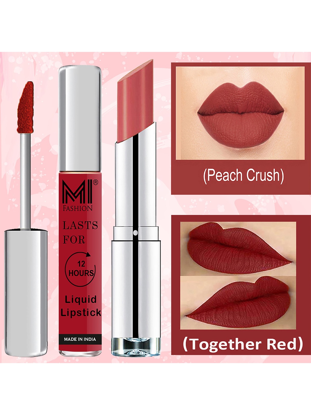 

MI FASHION Set of Lip Perfection Liquid Lipstick 3.5ml & Creamy Matte Lipstick 3.5g, Maroon