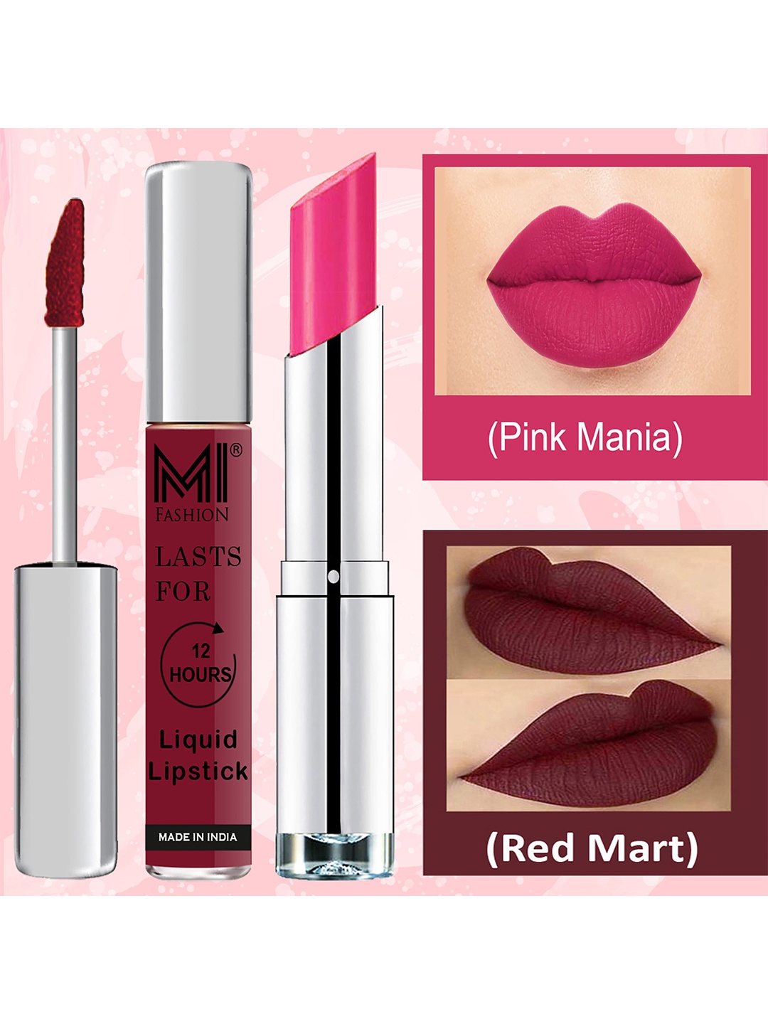 

MI FASHION Set of The Ultimate Lip Liquid Lipstick 3.5ml & Creamy Matte Lipstick 3.5g, Maroon
