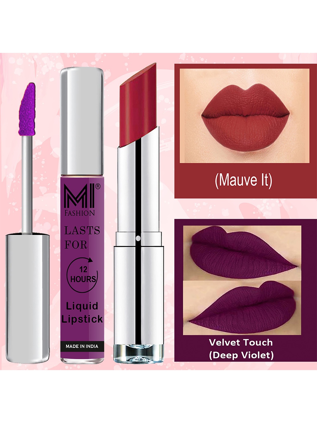 

MI FASHION Set of Experience the Best Liquid Lipstick 3.5ml & Creamy Matte Lipstick 3.5g, Purple