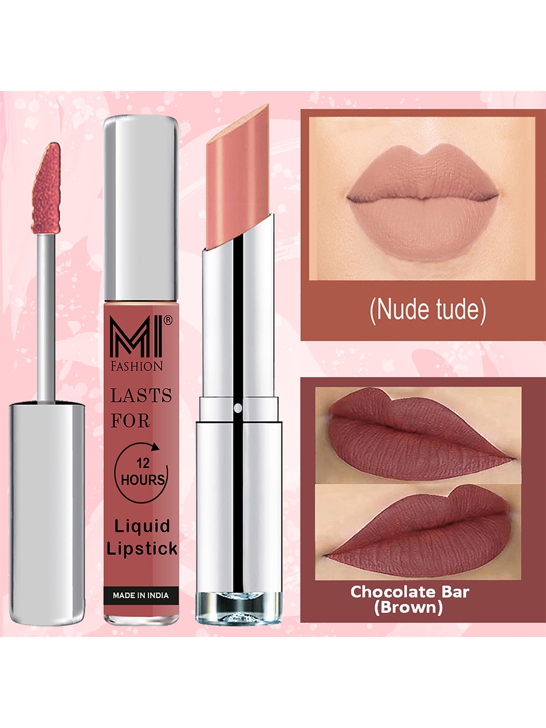 

MI FASHION Set of Lip Love Liquid Lipstick 3.5ml - 10 & Creamy Matte Lipstick 3.5g - 25, Brown