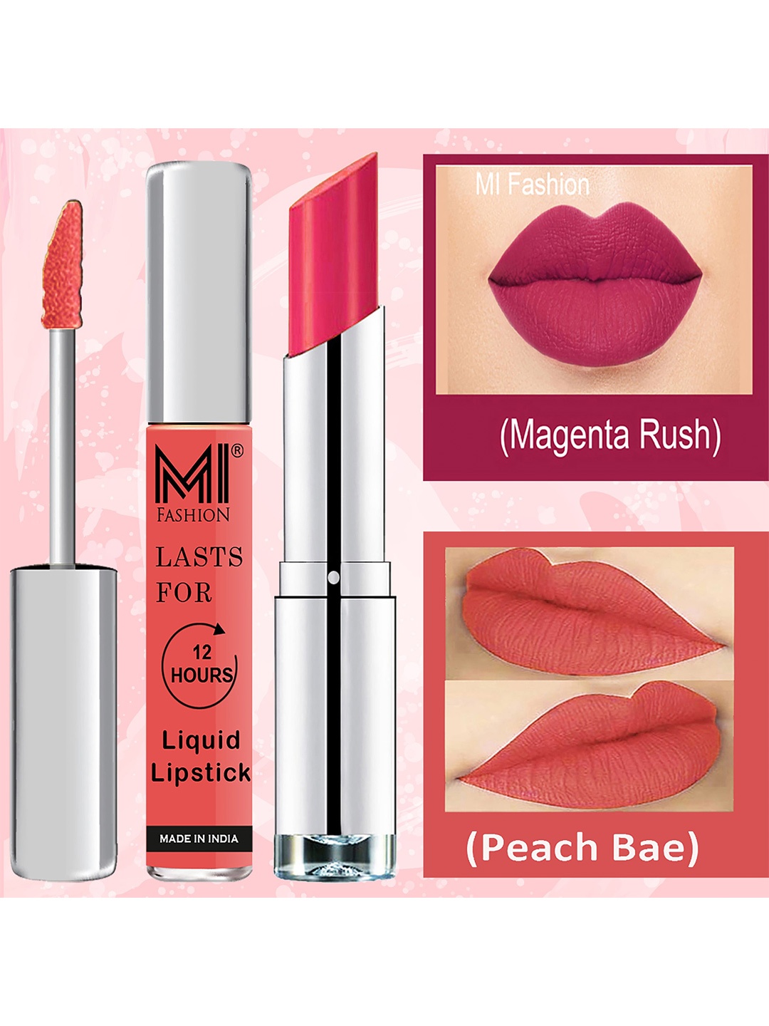 

MI FASHION Set of The Perfect Pair Liquid Lipstick 3.5ml & Creamy Matte Lipstick 3.5g, Pink