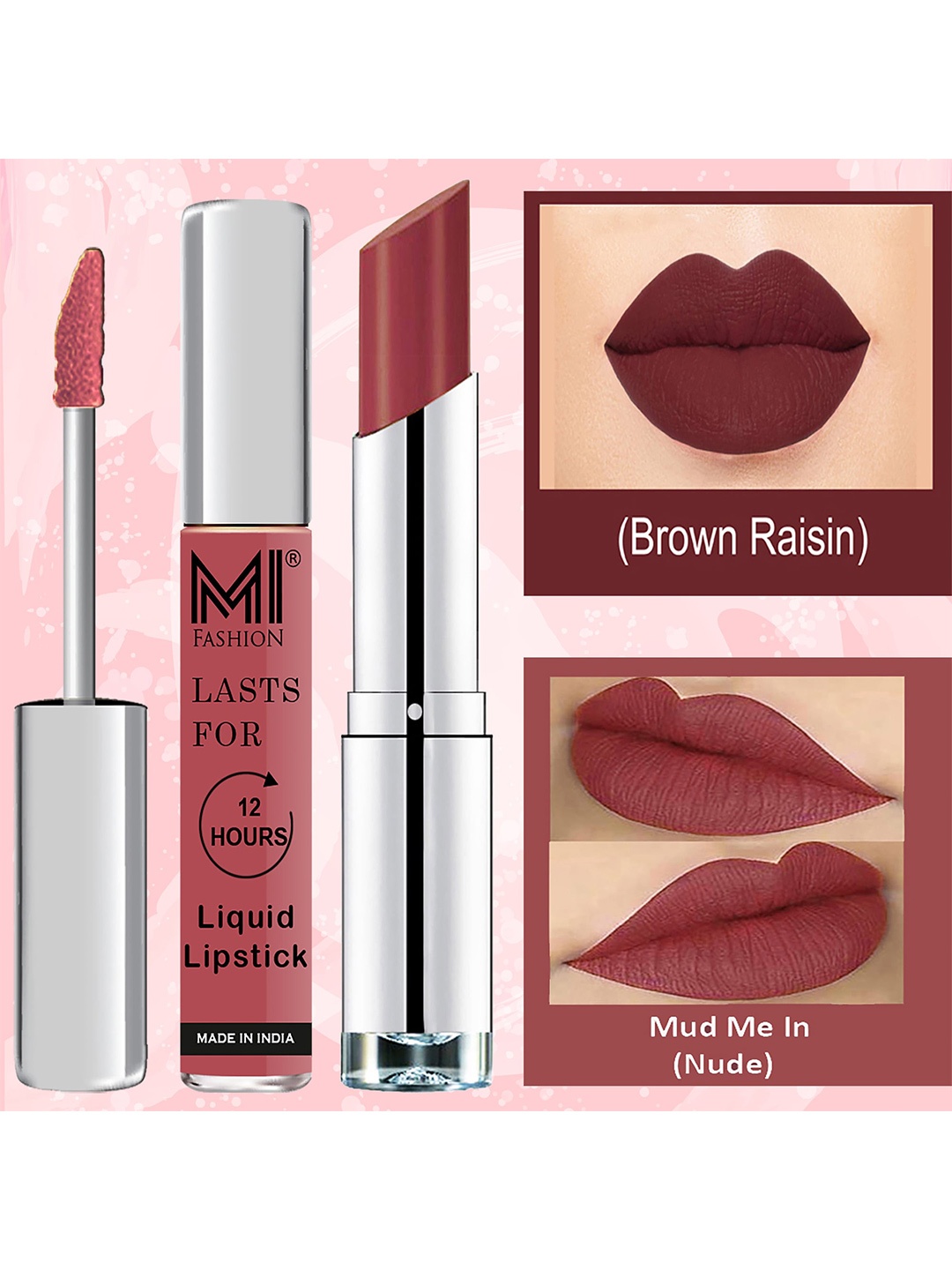 

MI FASHION Set of Matte & Moist The Perfect Liquid Lipstick & Creamy Matte Lipstick, Burgundy