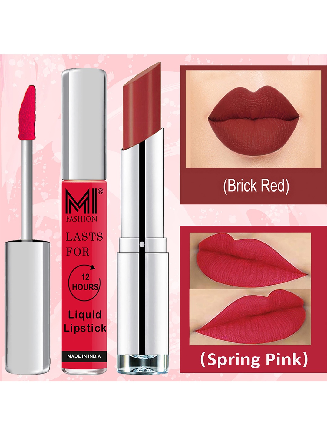 

MI FASHION Set of Experience the Best Liquid Lipstick 3.5ml & Creamy Matte Lipstick 3.5g, Pink