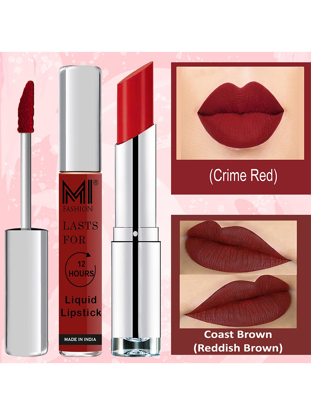 

MI FASHION Set of The Perfect Pair Liquid Lipstick 3.5 ml & Creamy Matte Lipstick 3.5 g, Maroon