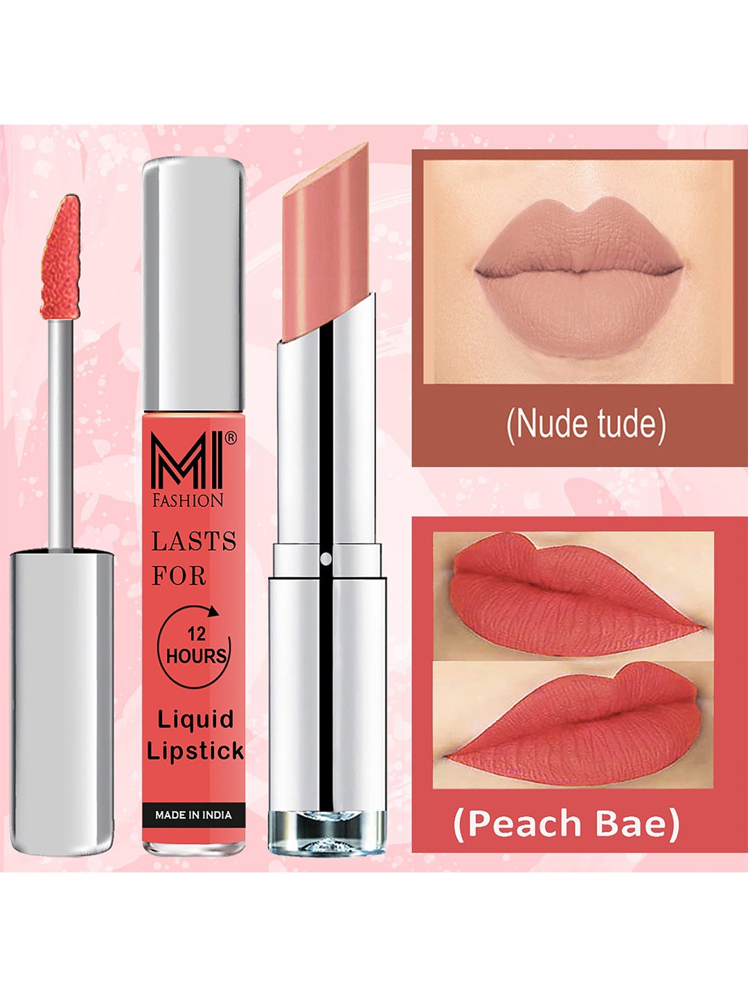 

MI FASHION Set of Silky Smooth Liquid Lipstick 3.5 ml & Creamy Matte Lipstick 3.5 g, Nude