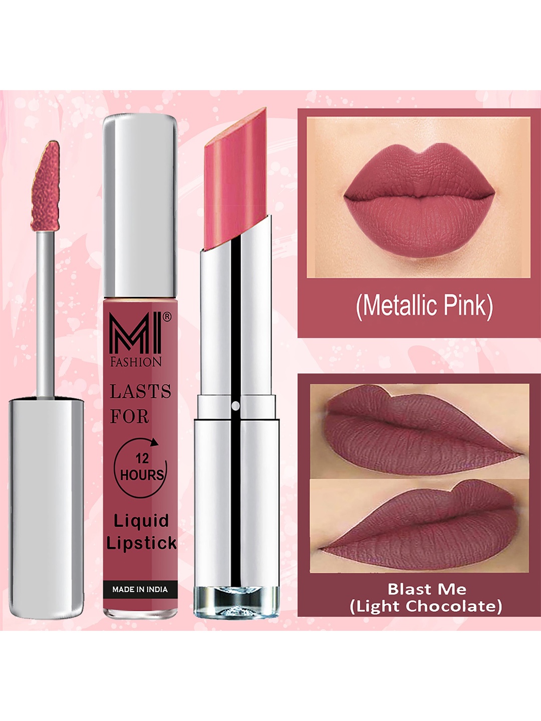 

MI FASHION Set of Lip Love Liquid Lipstick 3.5 ml & Creamy Matte Lipstick 3.5 g, Brown