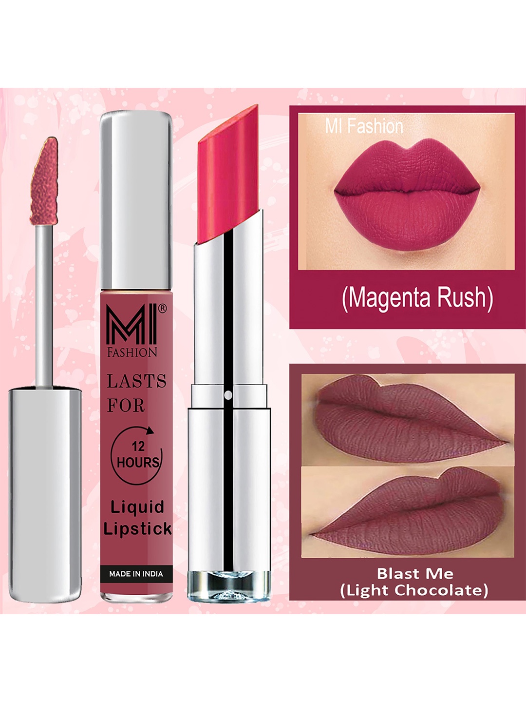 

MI FASHION Set of The Best of Valentine Gift Liquid Lipstick & Creamy Matte Lipstick, Brown