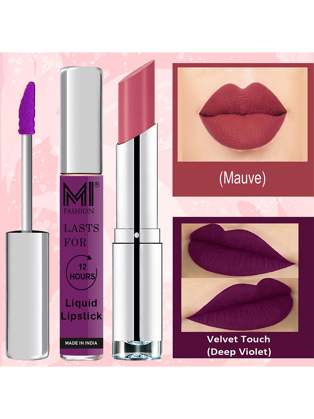 

MI FASHION Set of A Valentine Match Liquid Lipstick 3.5 ml & Creamy Matte Lipstick 3.5 g, Purple