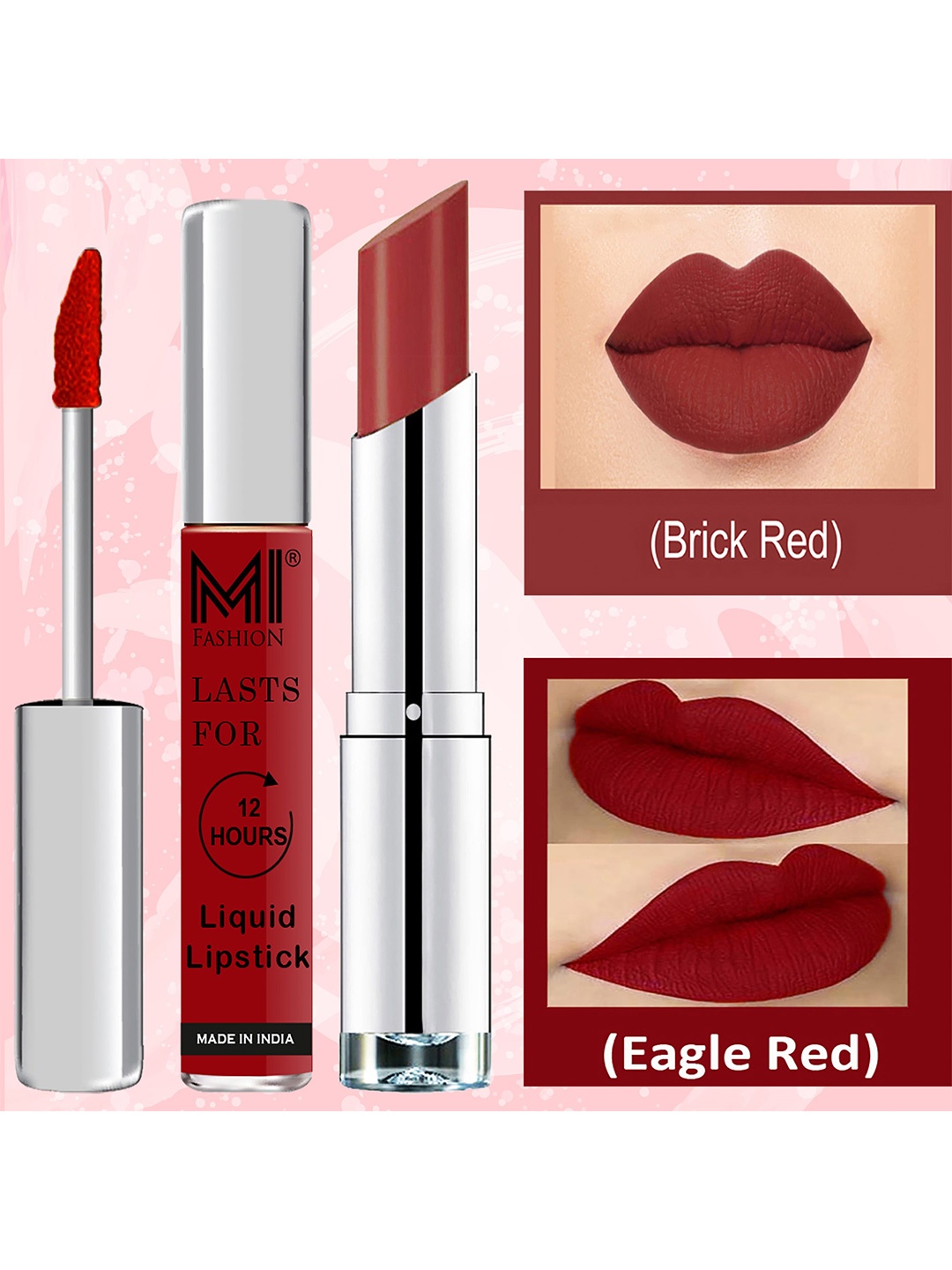 

MI FASHION Set of Lip Bliss Liquid Lipstick 3.5ml - 07 & Creamy Matte Lipstick 3.5g - 20, Red