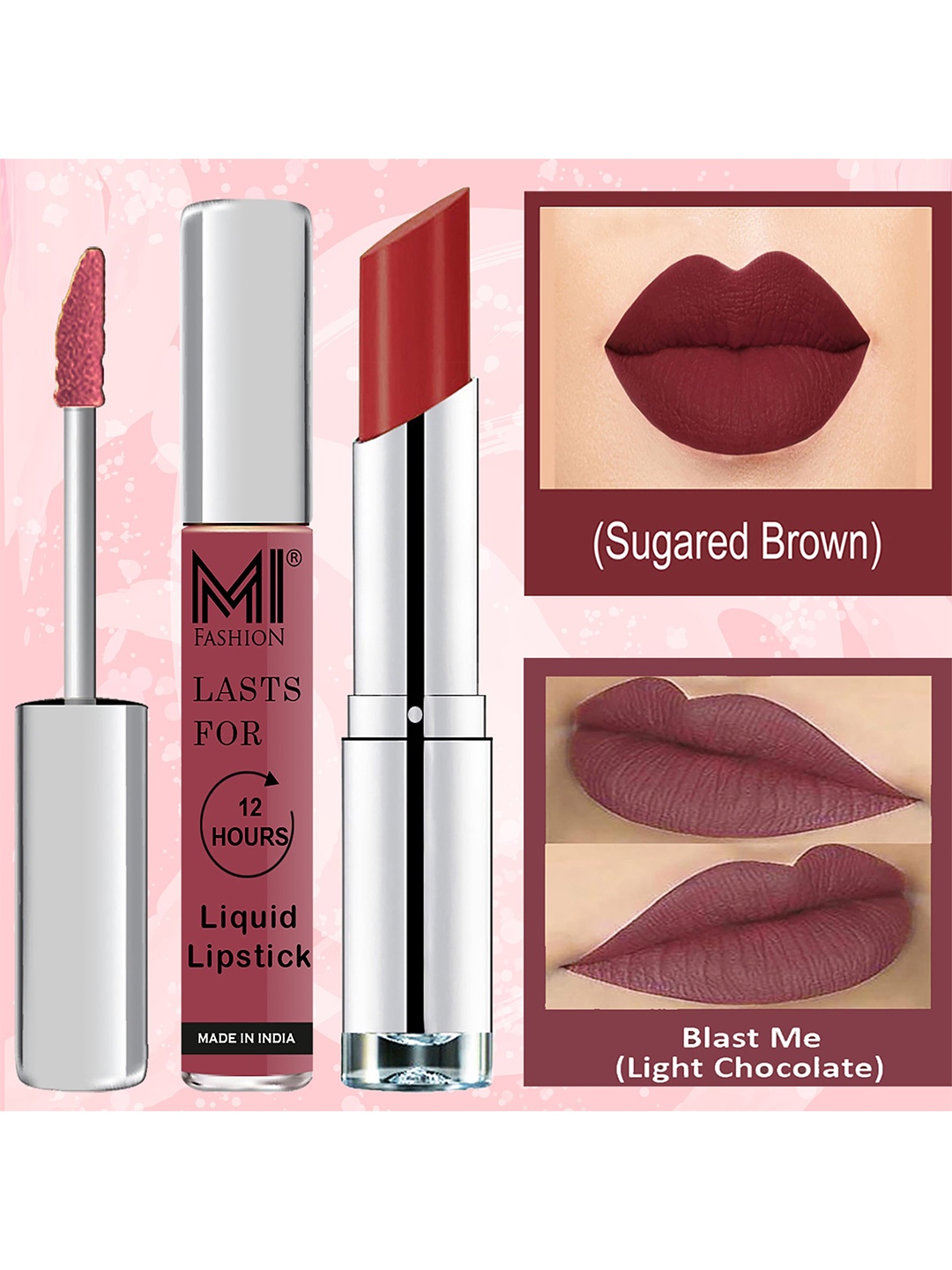 

MI FASHION Set of Lips So Sultry Liquid Lipstick 3.5ml & Creamy Matte Lipstick 3.5g, Brown