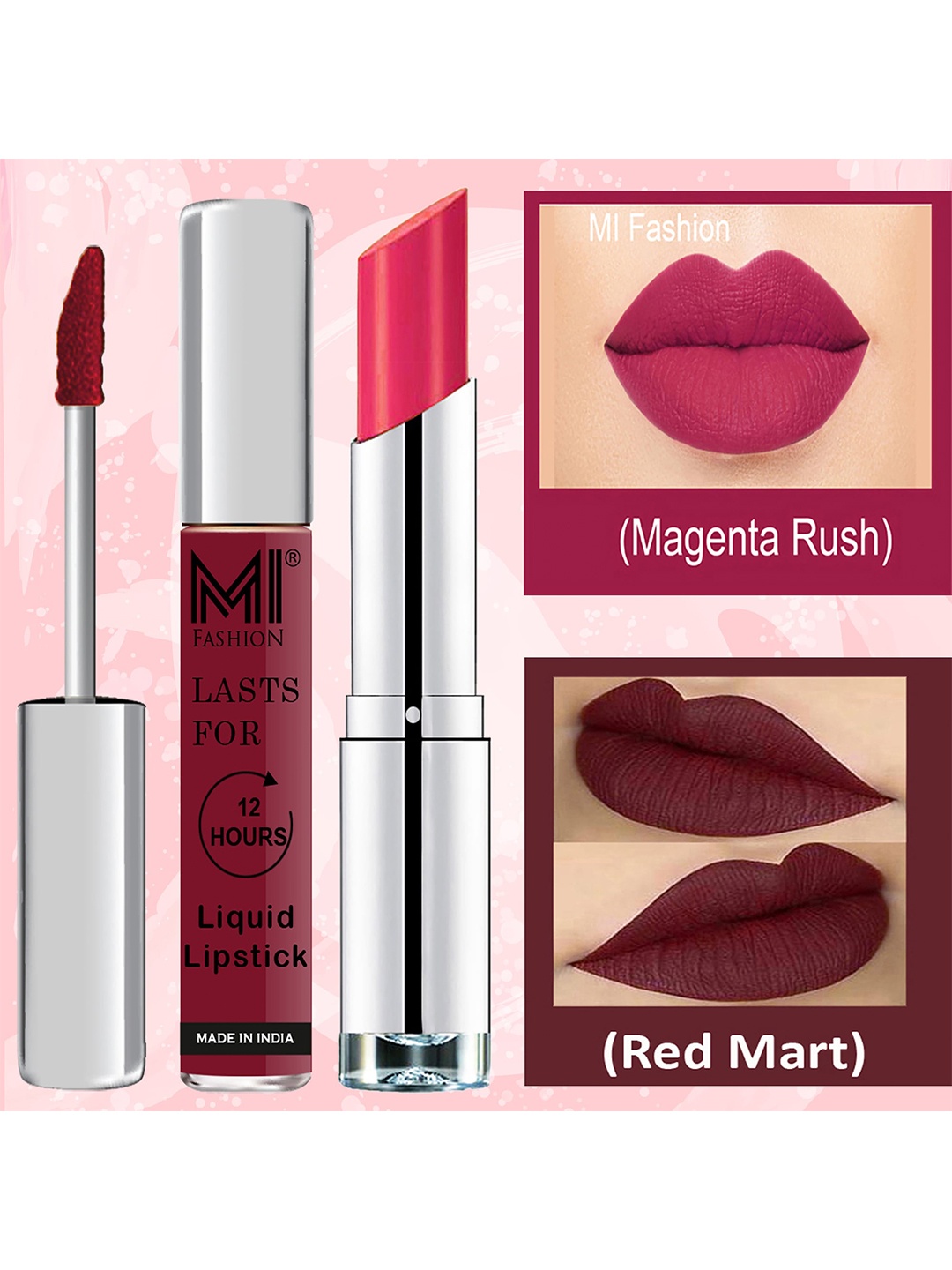 

MI FASHION Set of Kiss-Proof Liquid Lipstick 3.5ml - 01 & Creamy Matte Lipstick 3.5g - 05, Maroon