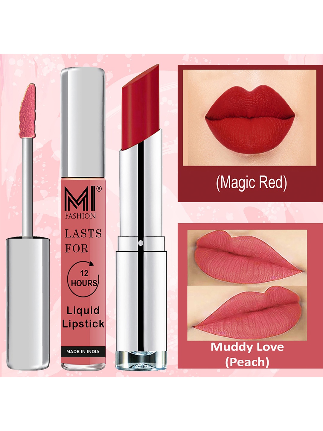 

MI FASHION Set of Get the Best of Liquid Lipstick 3.5ml & Creamy Matte Lipstick 3.5g, Red