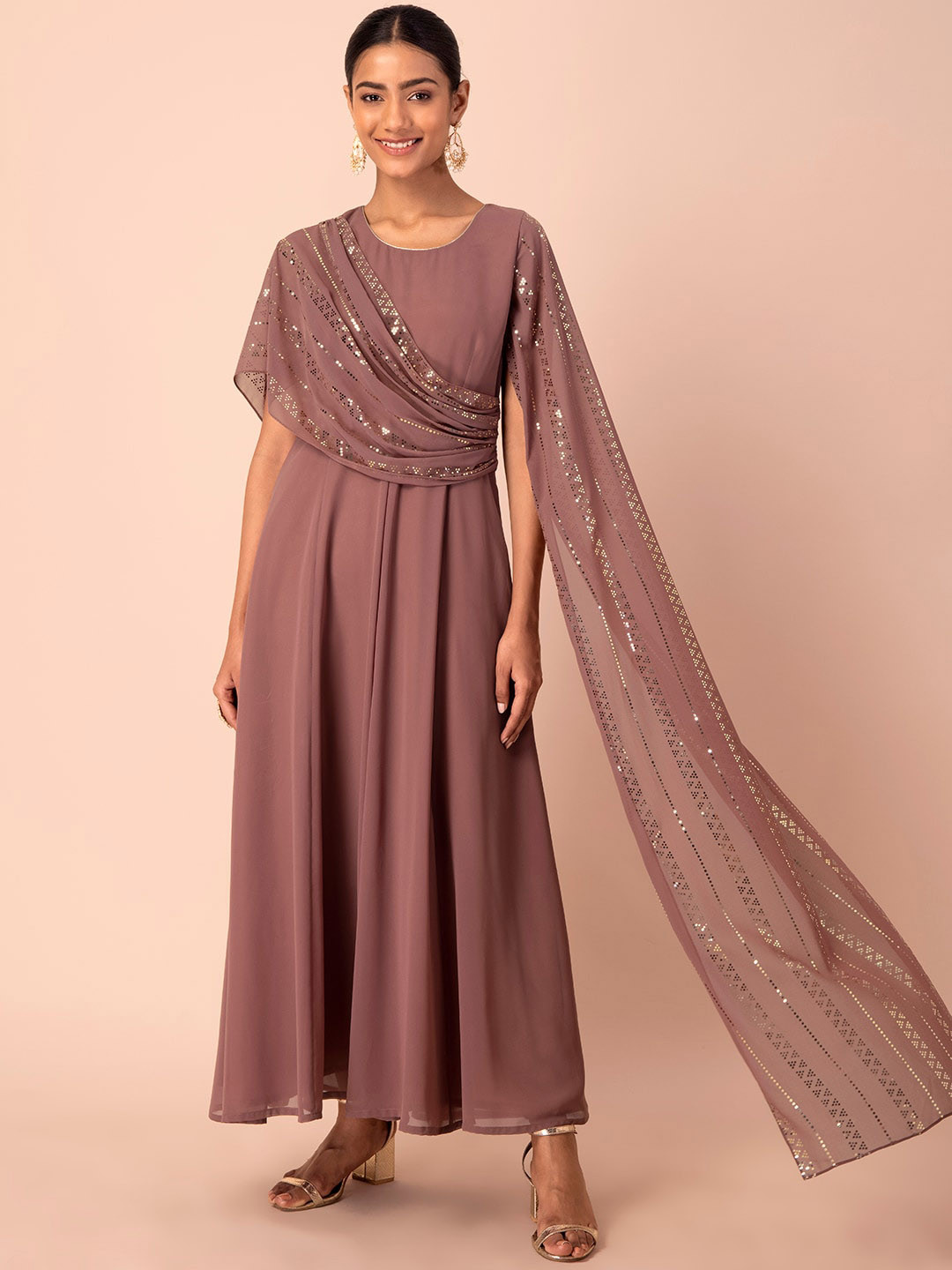 

INDYA Embellished Beads and Stones Anarkali Kurta, Pink
