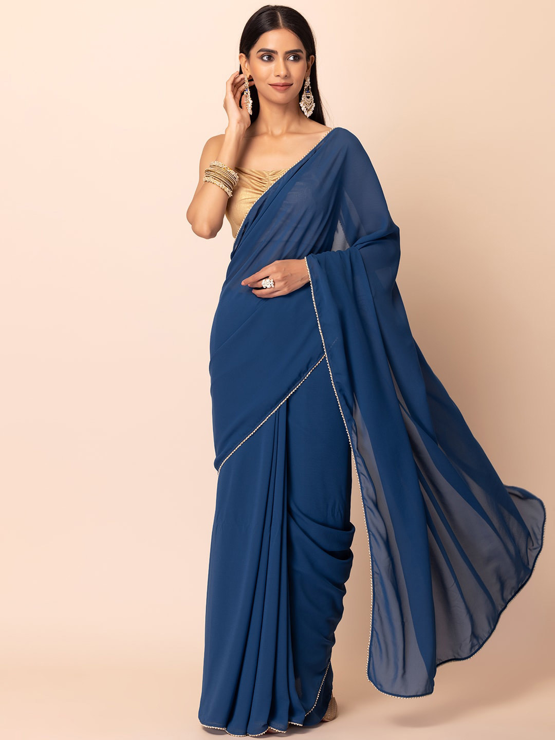 

INDYA Embellished Border Georgette Saree, Blue