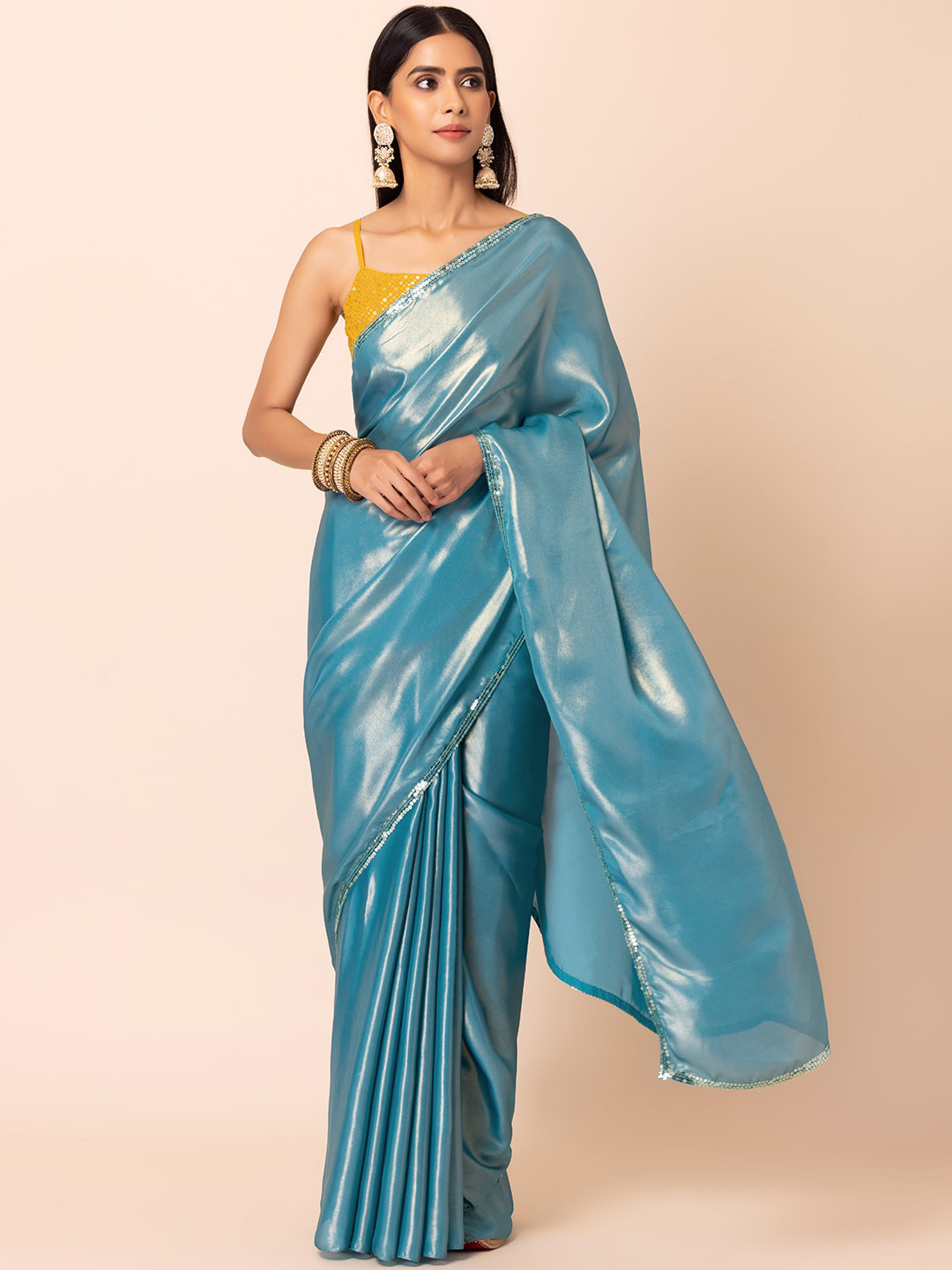 

INDYA Embellished Sequinned Border Saree, Blue