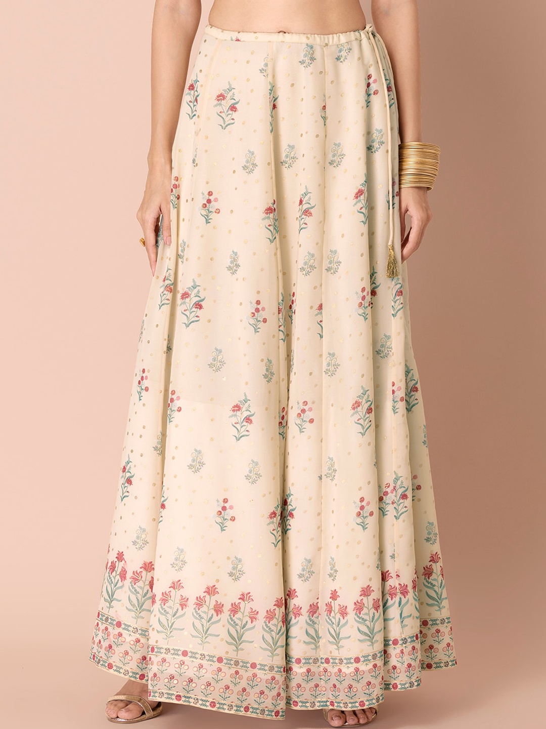 

INDYA Mughal Printed A-Line Kalidar Lehenga Maxi Flared Skirts, Off white