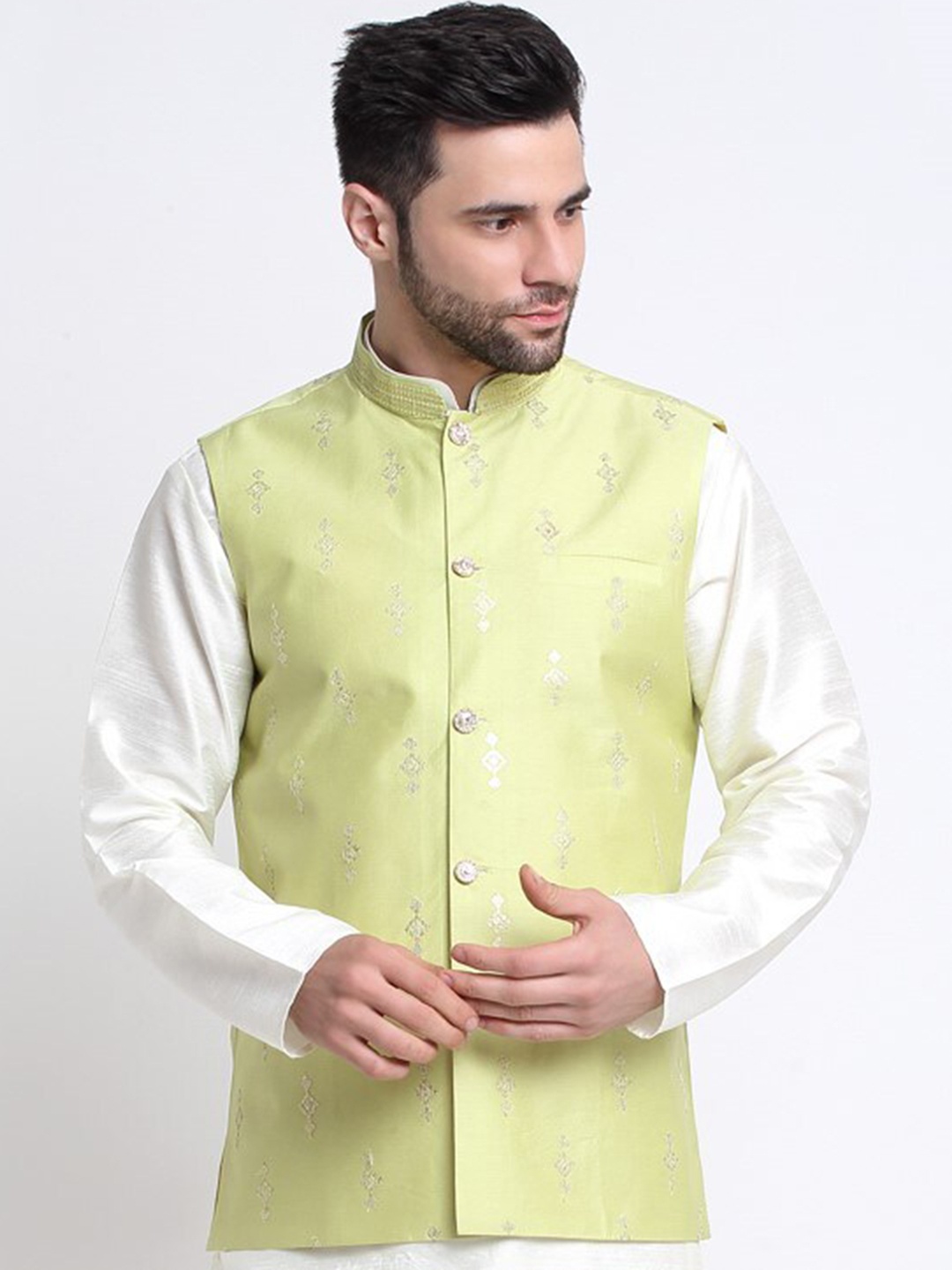 

KRAFT INDIA Embroidered Mandarin Collar Ethnic Nehru Jacket, Green