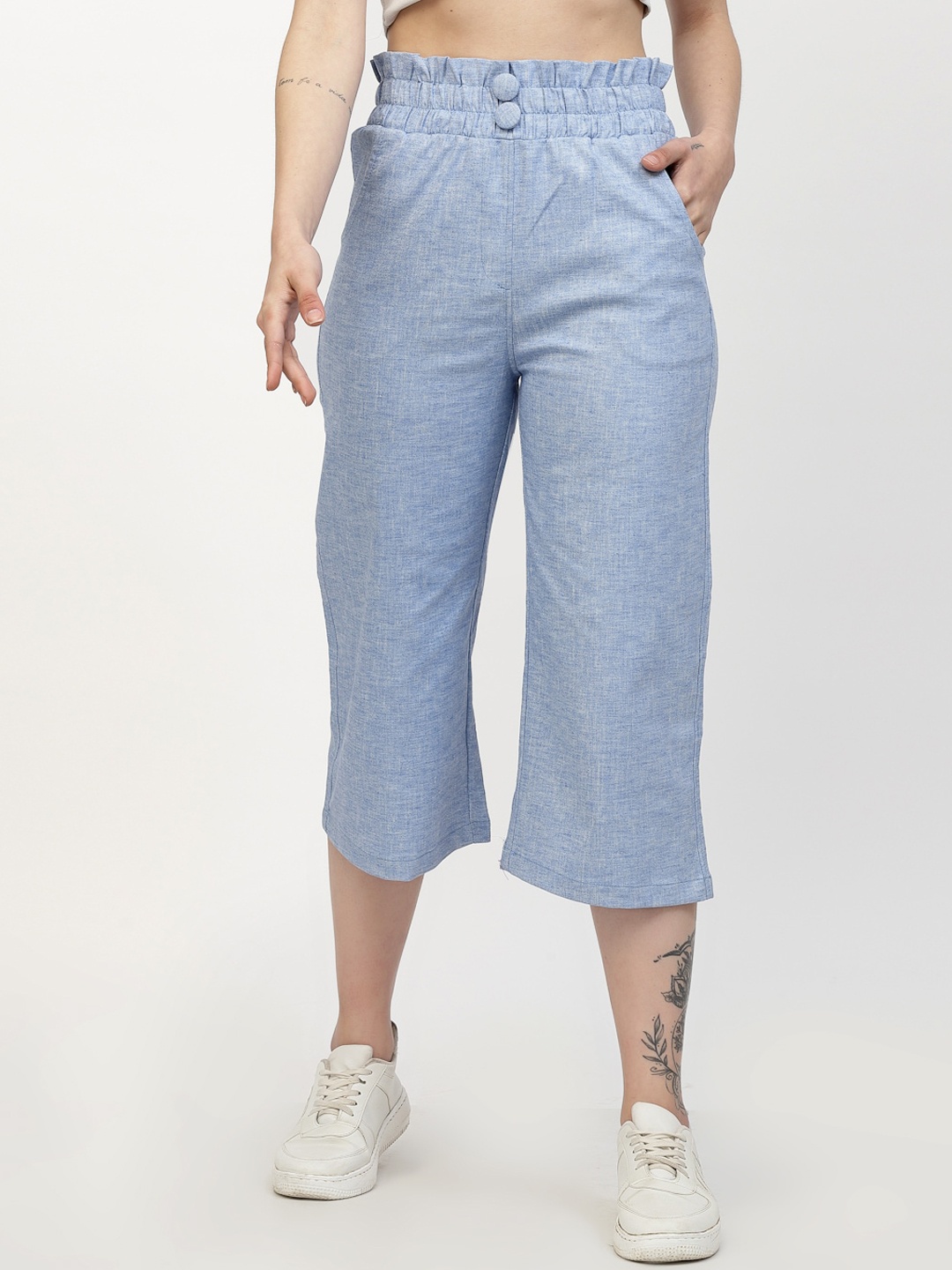 

Westwood Women Linen Relaxed Easy Wash Culottes Trousers, Blue