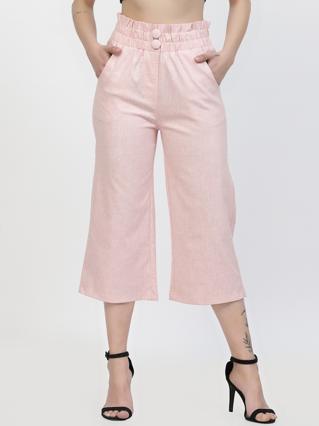 

Westwood Women Linen Relaxed Easy Wash Culottes Trousers, Pink