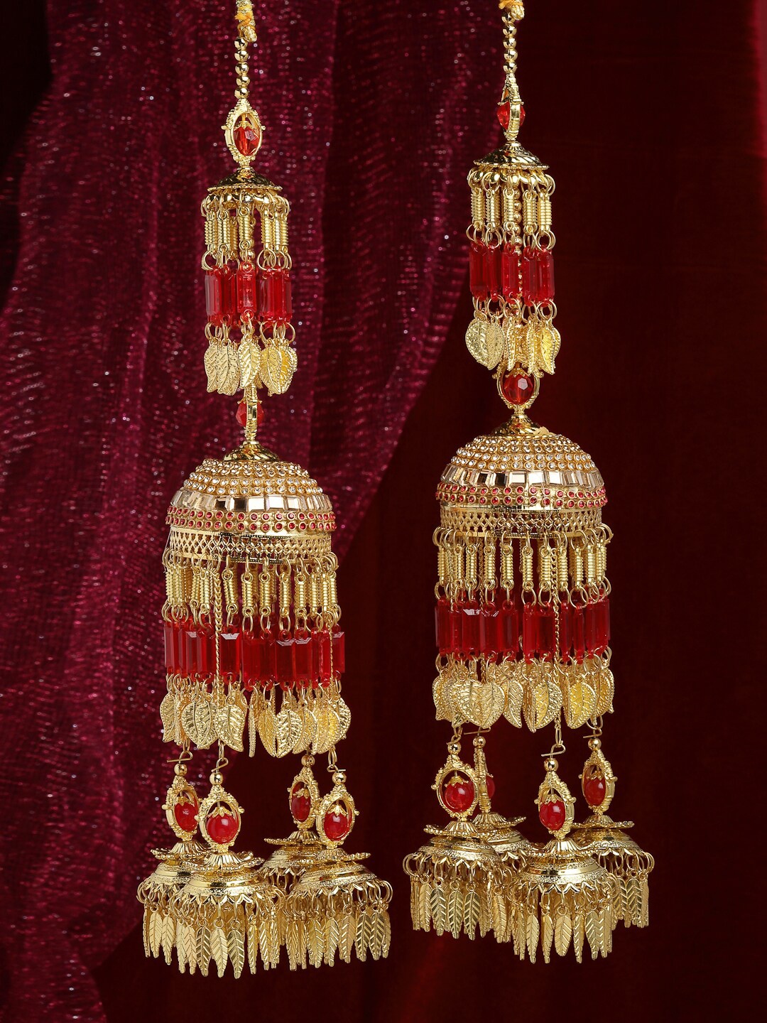 

PANASH Set of 2 Gold-Plated CZ-Studded & Beaded Bridal Layered Kaleeras