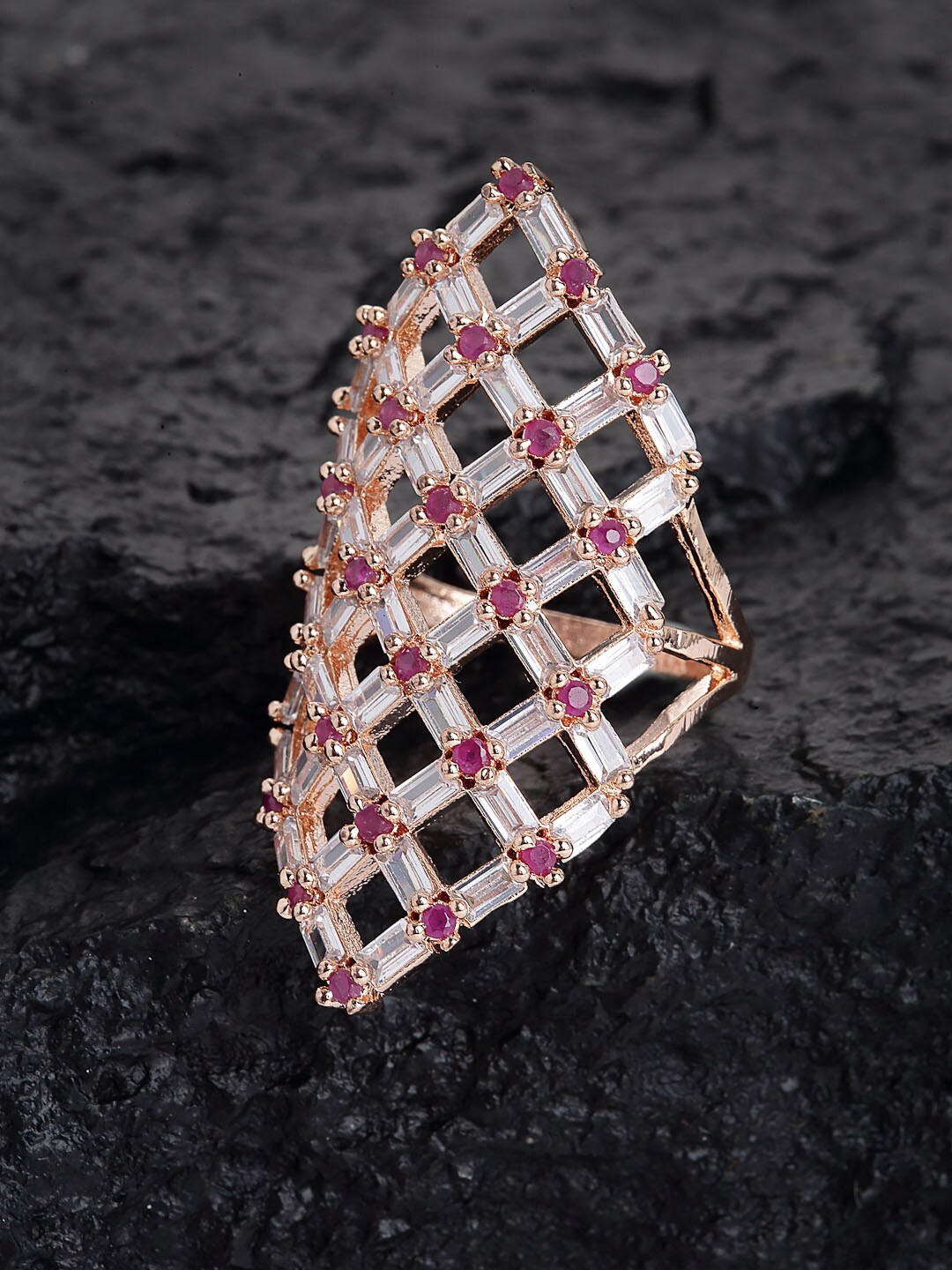 

PANASH Rose Gold-Plated CZ-Studded Alloy Finger Ring