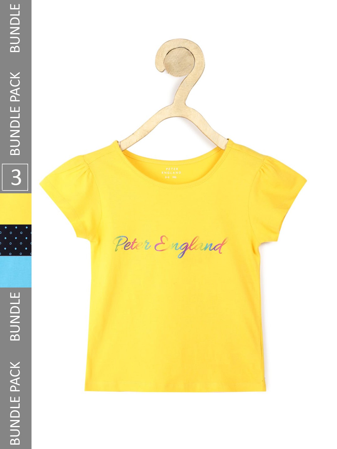 

Peter England Girls Pack Of 3 Typography Printed Pure Cotton T-shirt, Blue