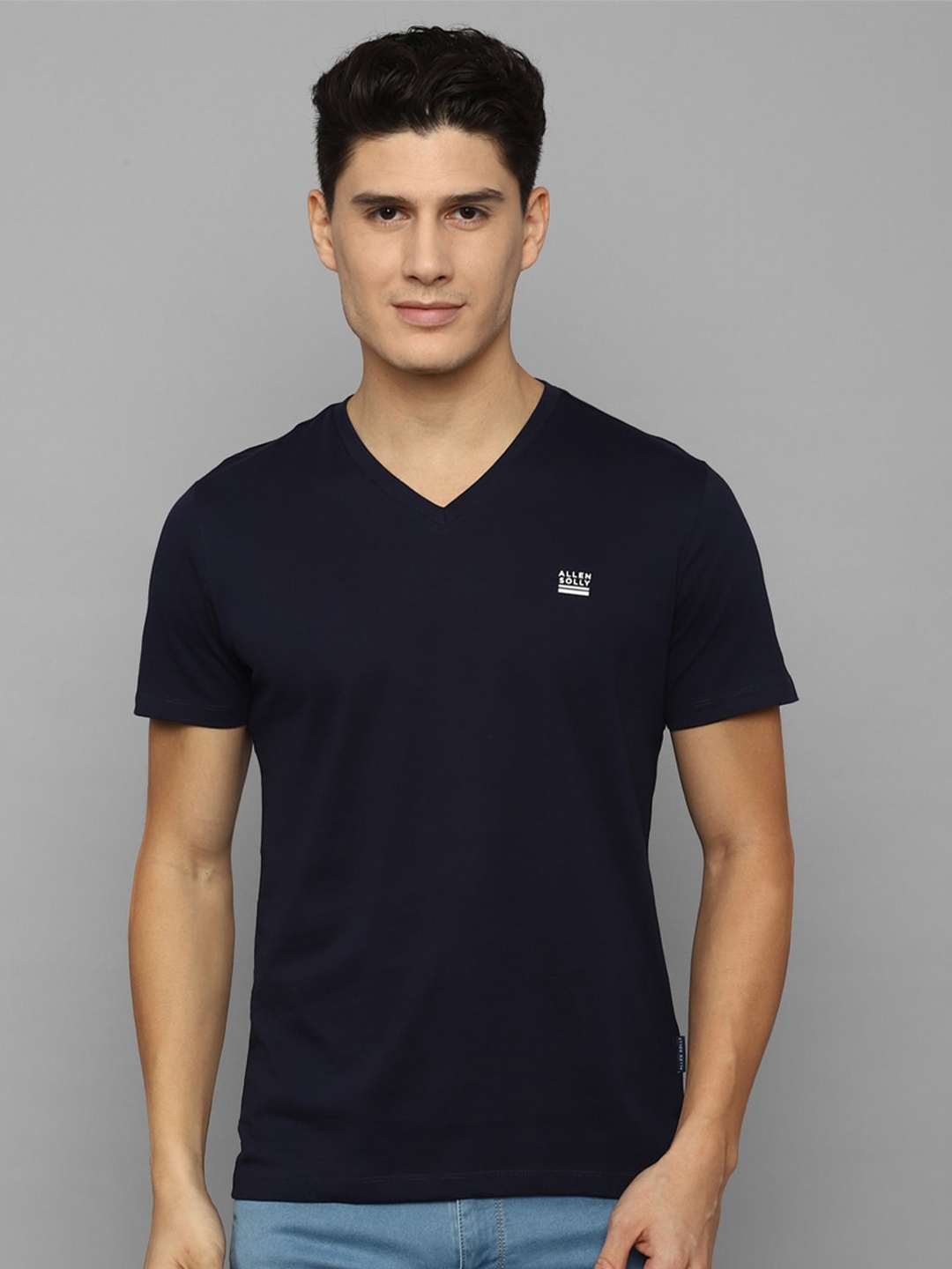 

Allen Solly V-Neck Pure Cotton T-shirt, Navy blue
