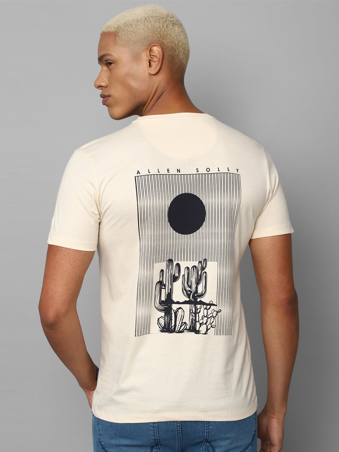 

Allen Solly Graphic Printed Back Slim Fit Cotton T-shirt, Cream