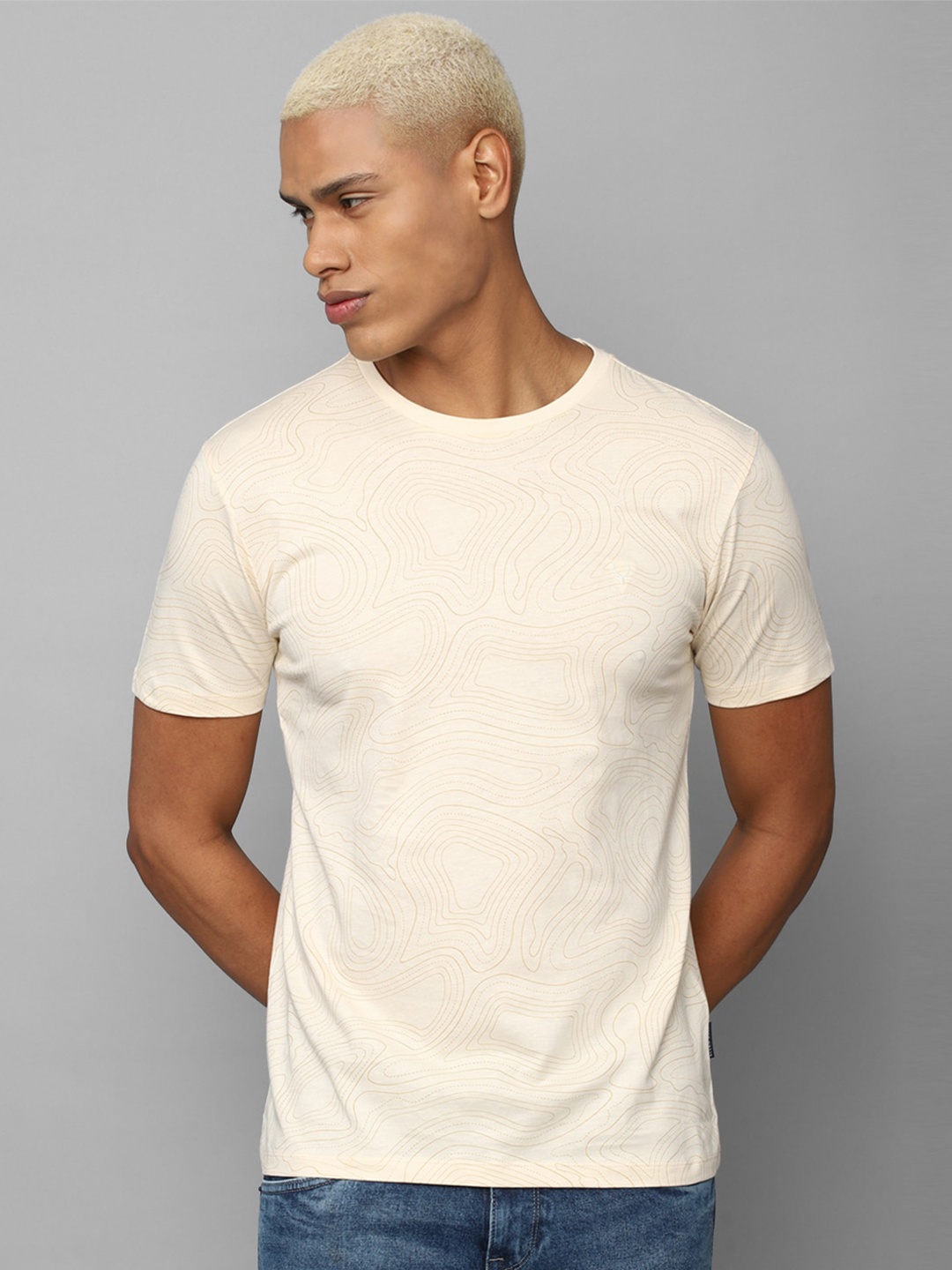 

Allen Solly Abstract Printed Round Neck Pure Cotton T-shirt, Cream