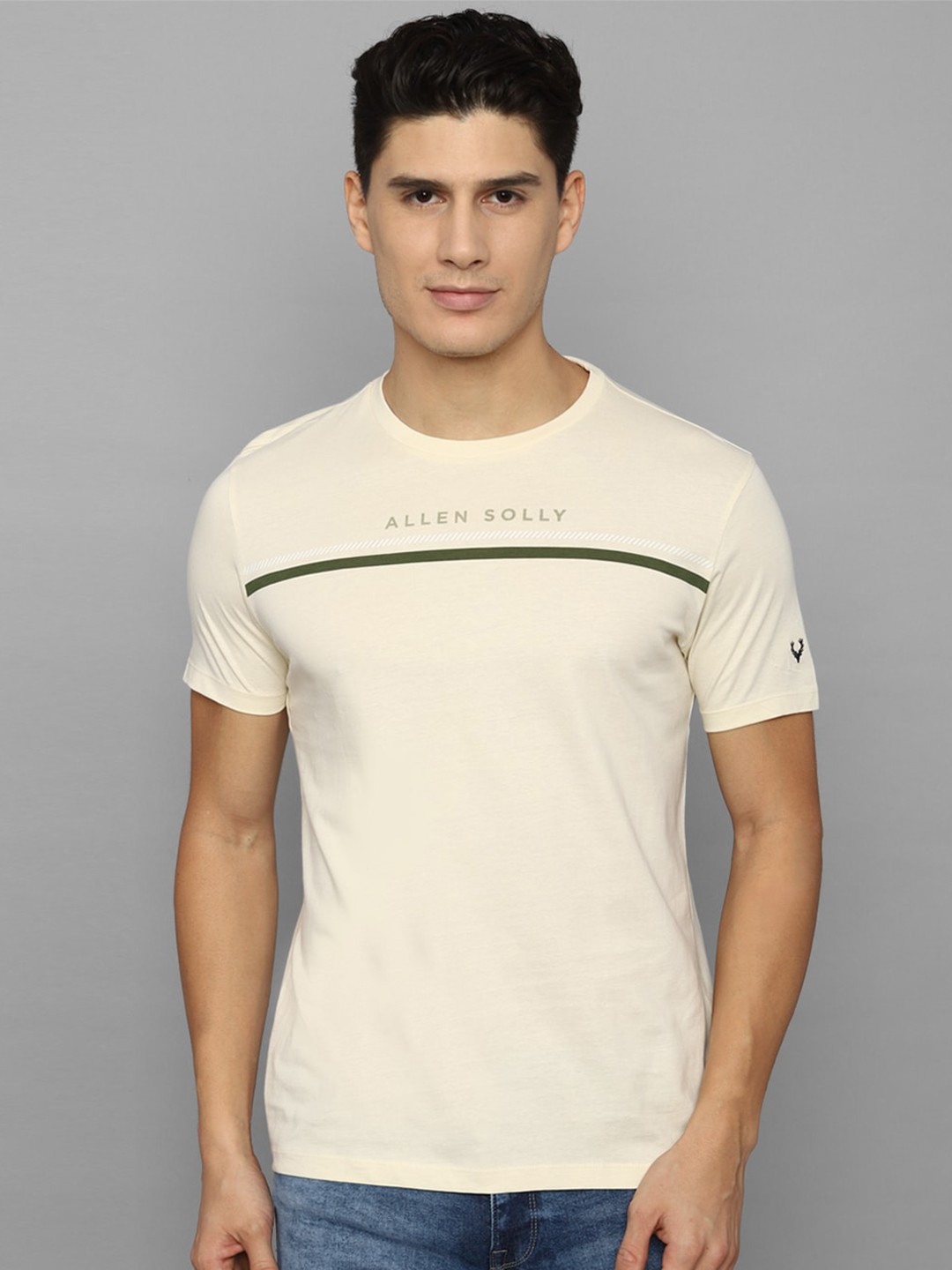 

Allen Solly Typography Printed Slim Fit Pure Cotton T-shirt, Cream