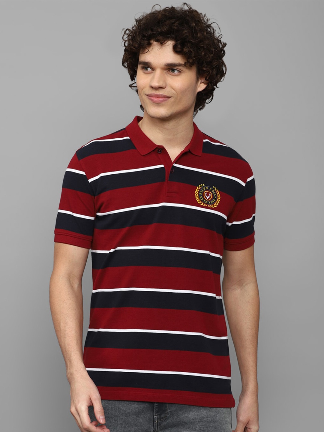 

Allen Solly Men Striped Polo Collar Pure Cotton T-shirt, Red