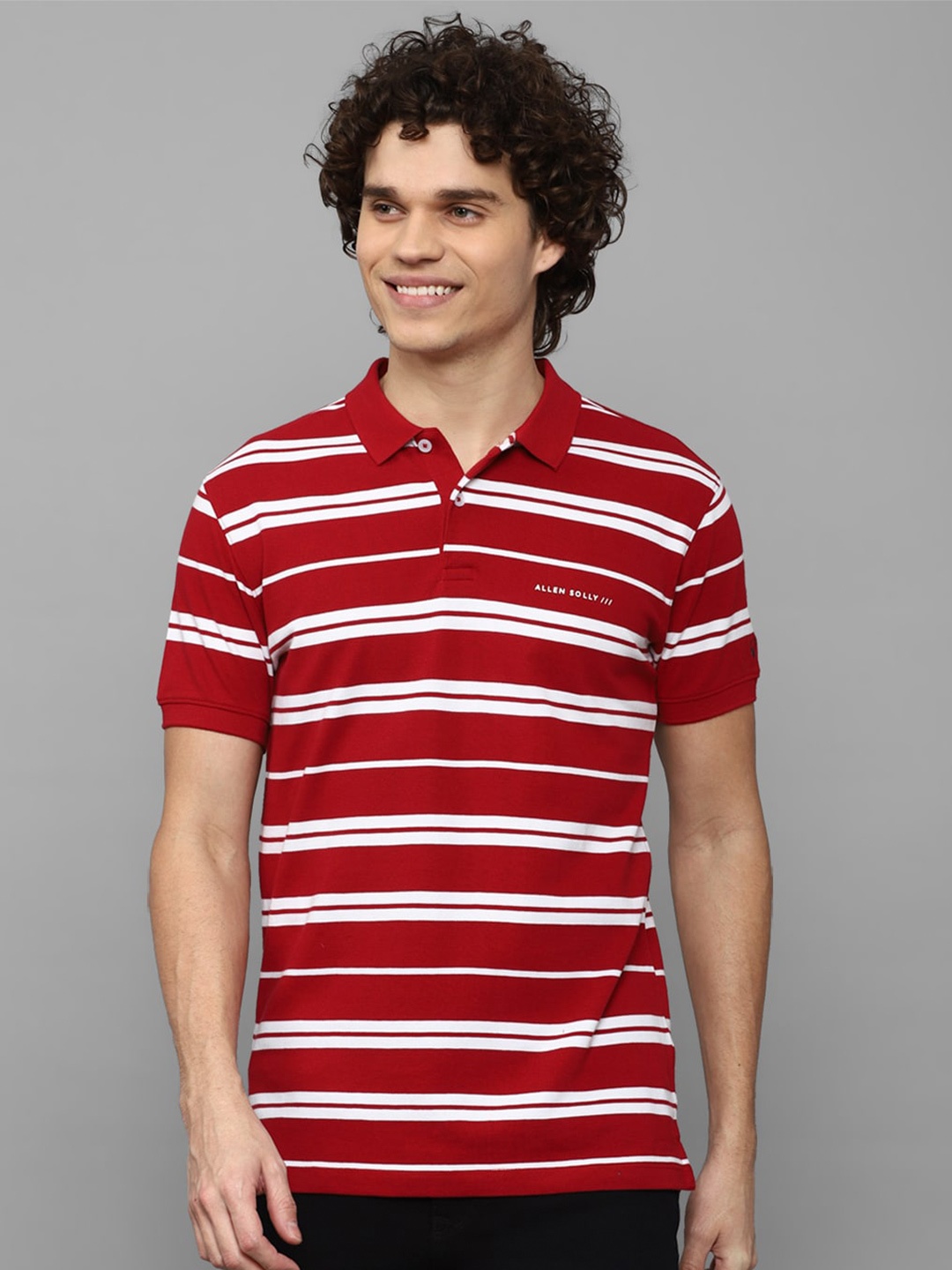 

Allen Solly Men Striped Polo Collar Pure Cotton T-shirt, Red