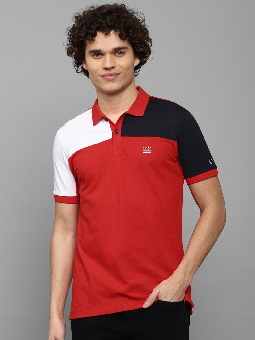 

Allen Solly Colourblocked Polo Collar Cotton T-shirt, Red