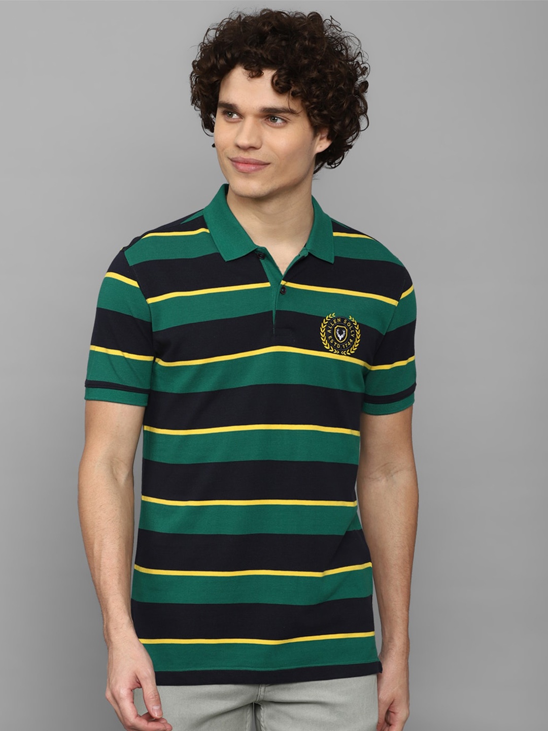 

Allen Solly Striped Polo Collar Cotton T-shirt, Green