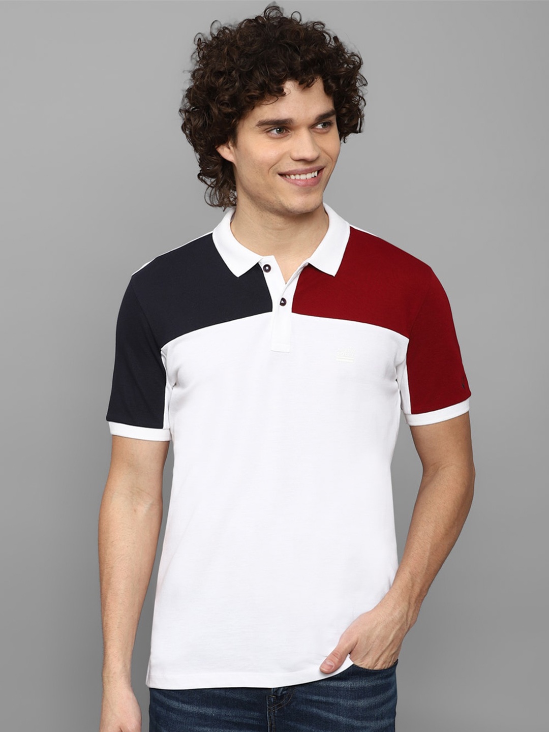 

Allen Solly Colourblocked Polo Collar Pure Cotton T-shirt, White
